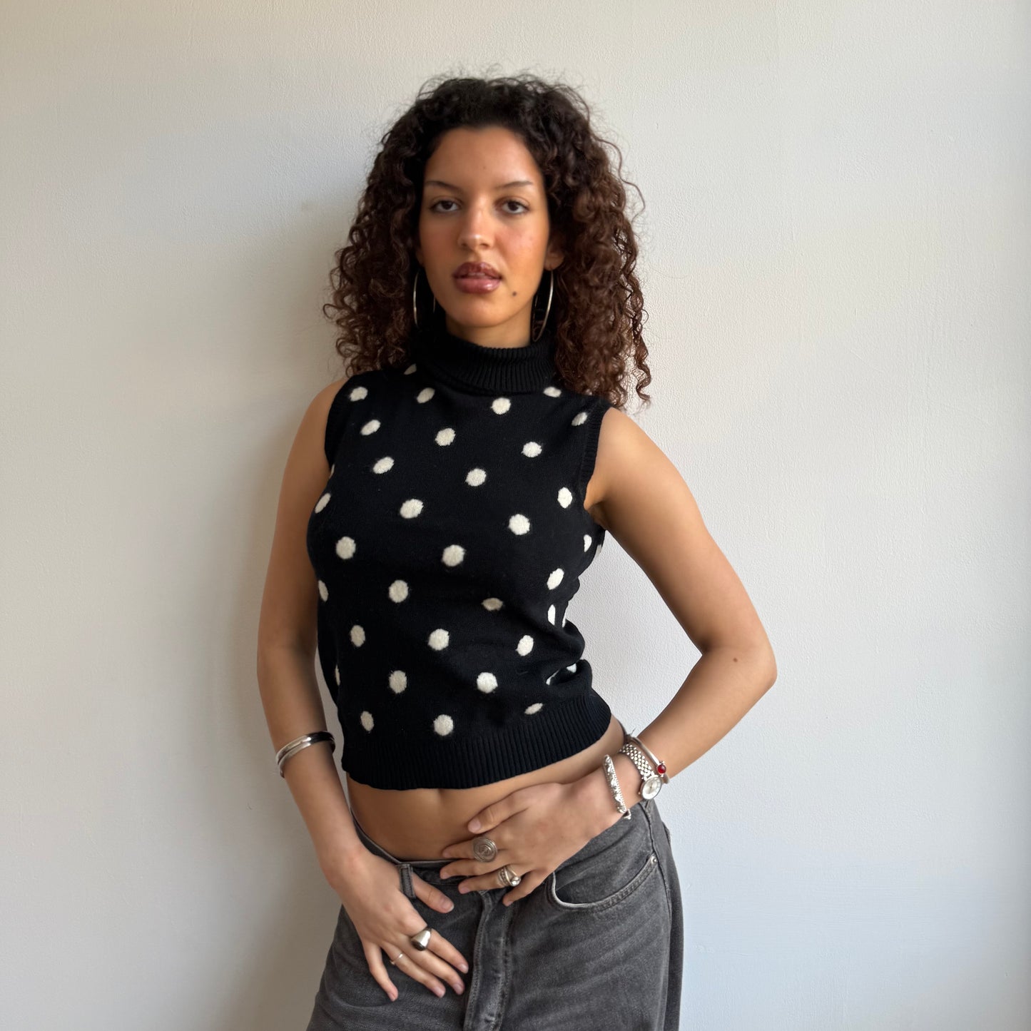 Black polka dot roll neck - Size S