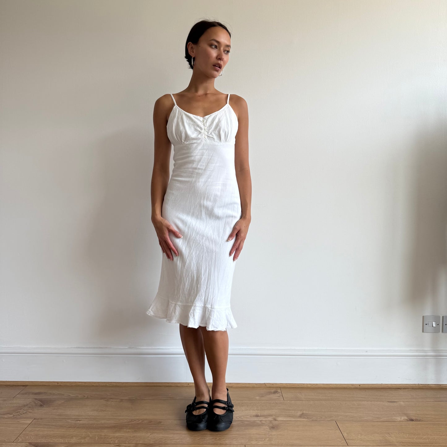 White linen midi milkmaid dress - Size S