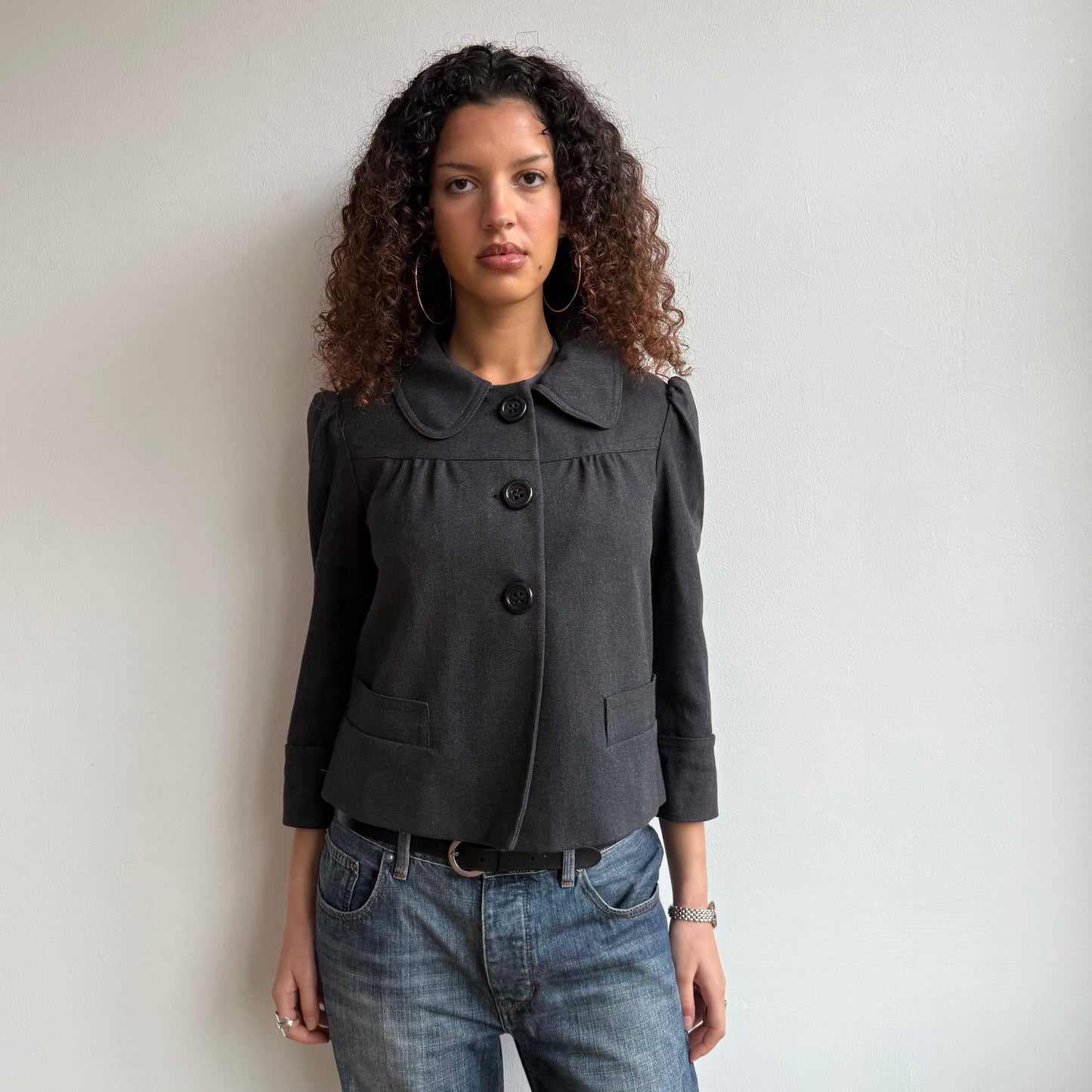 Grey 3/4 sleeve peacoat - Size M