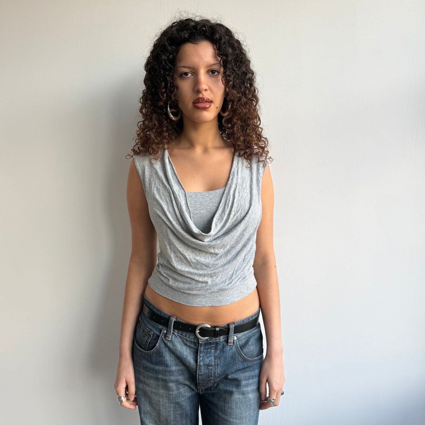 Grey double layer slouchy top - Size S
