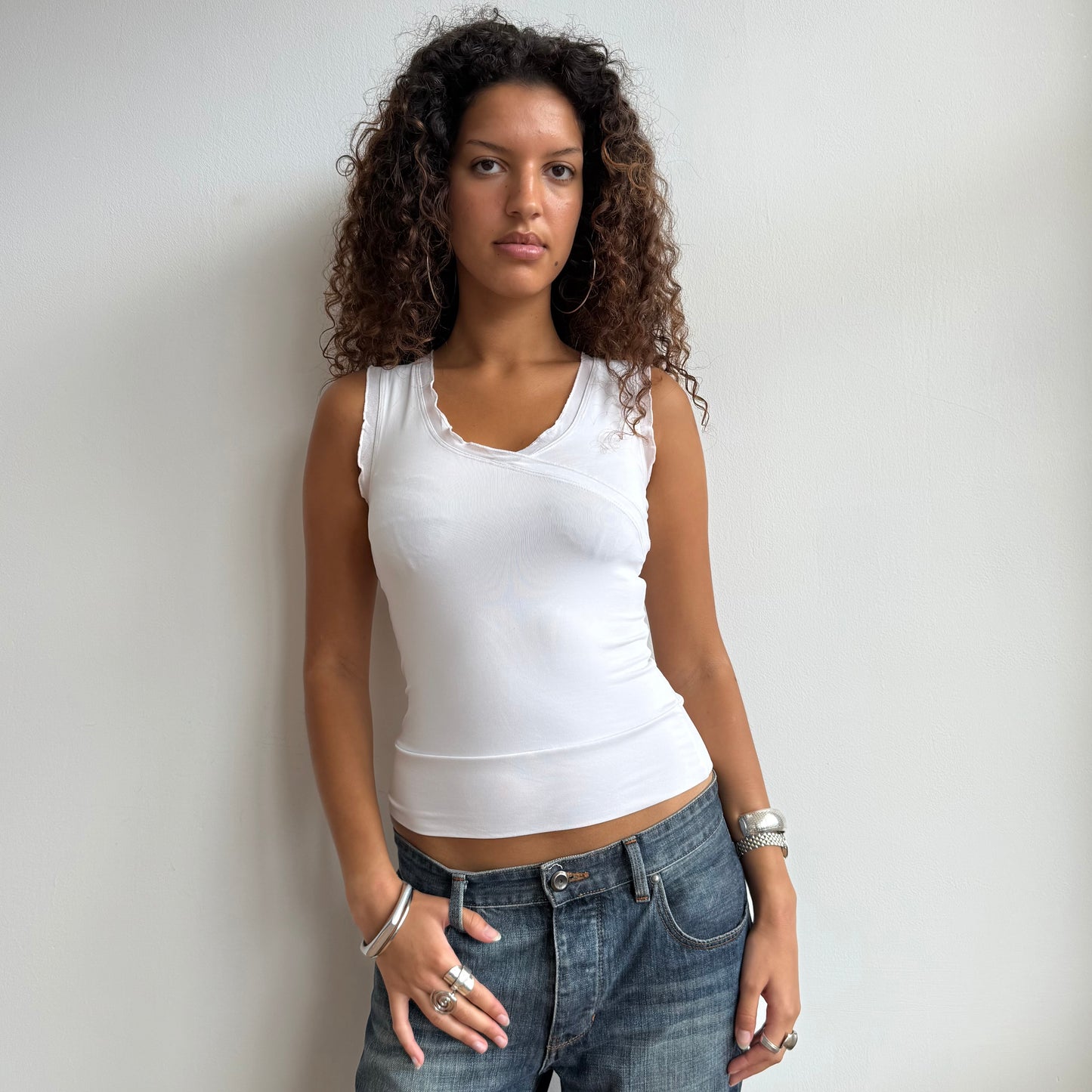 White wrap ruffle top - Size S