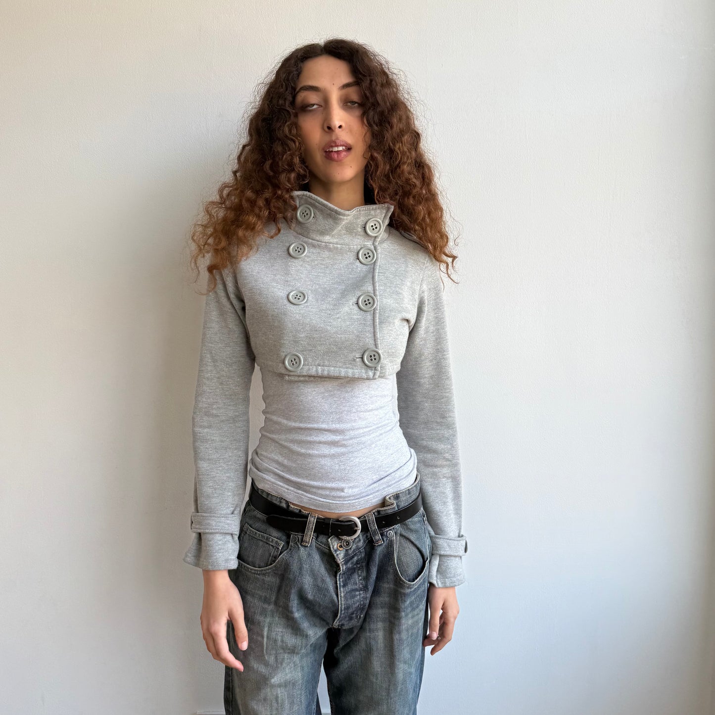 Grey cropped peacoat jumper - Size S + S/M