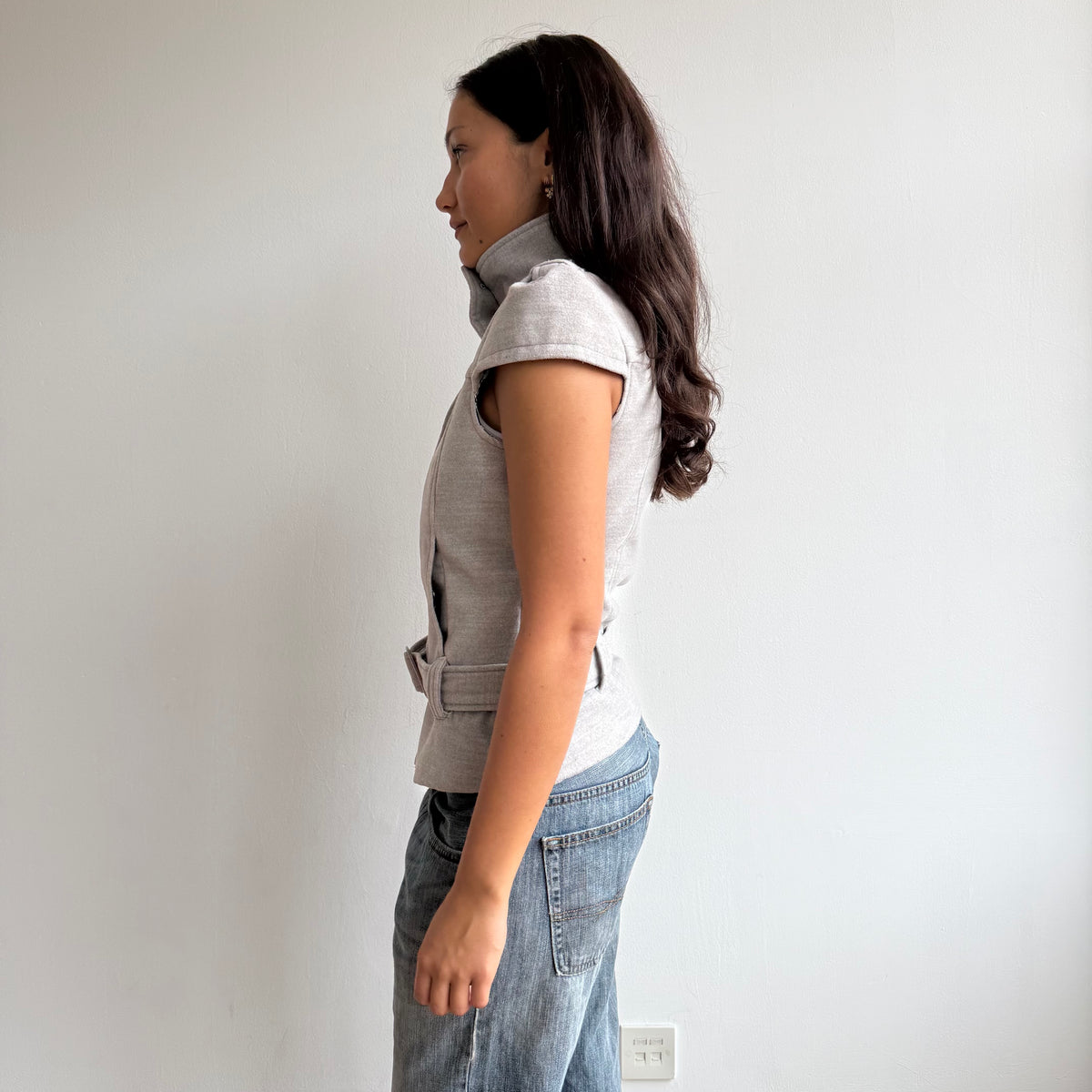Grey short sleeve belted peacoat - Size S