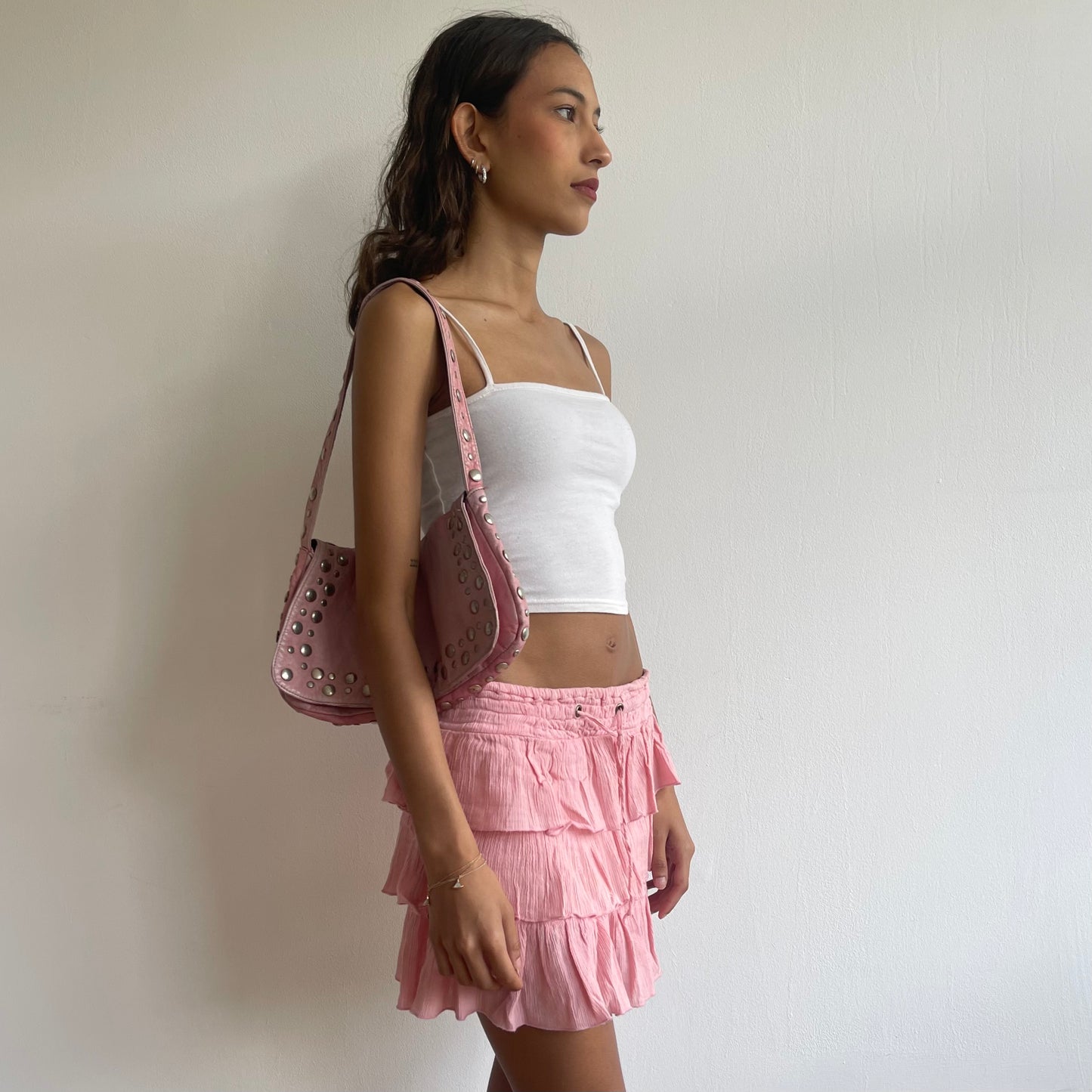 Pink leather studded bag - OS