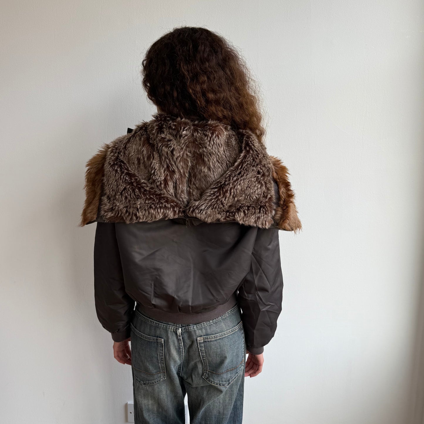 Brown faux fur hood bomber - Size M