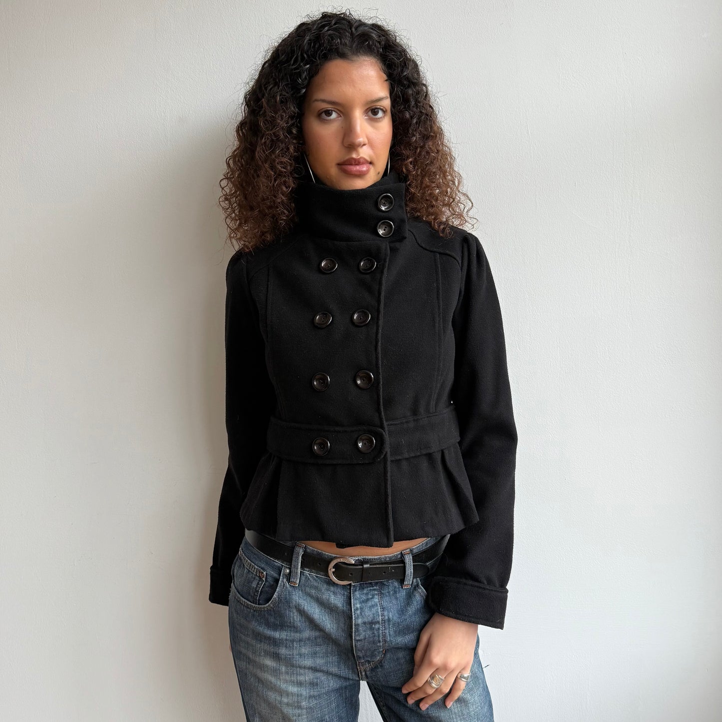 Black bow peacoat - Size M