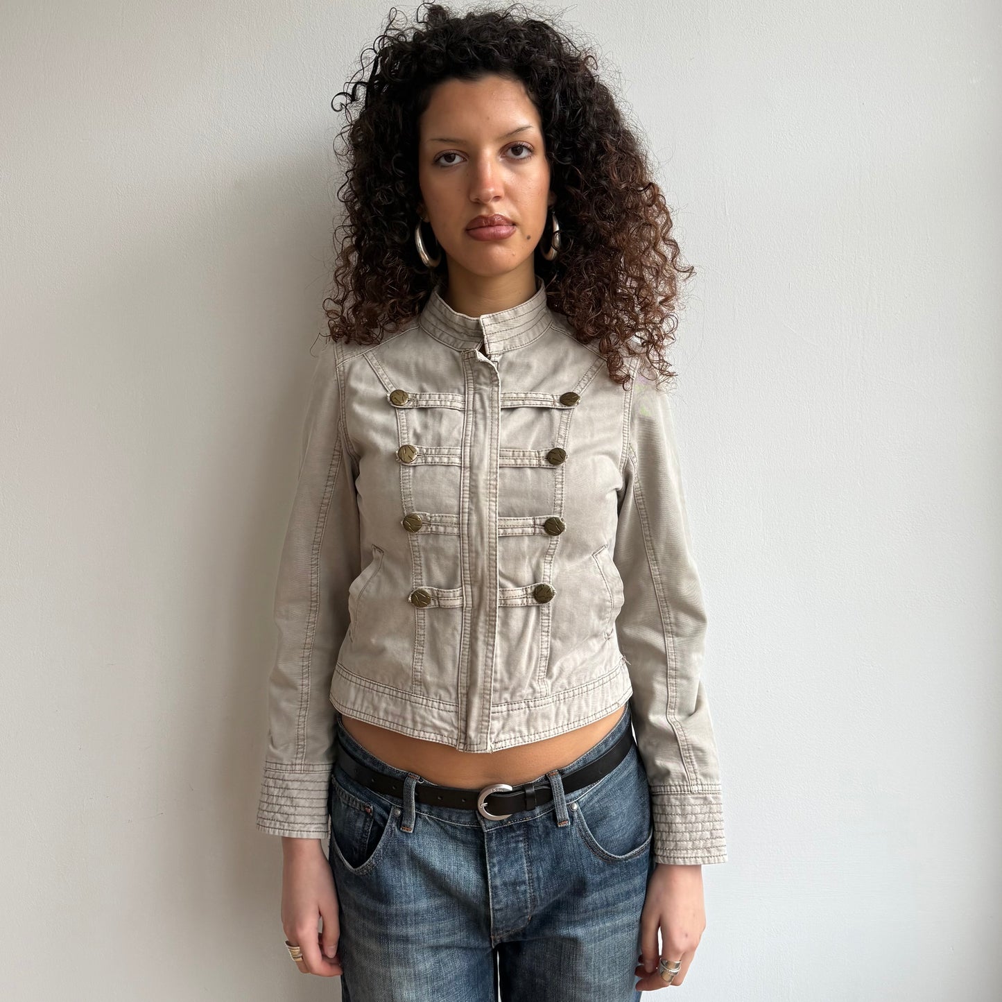 Beige zip up military jacket - Size S