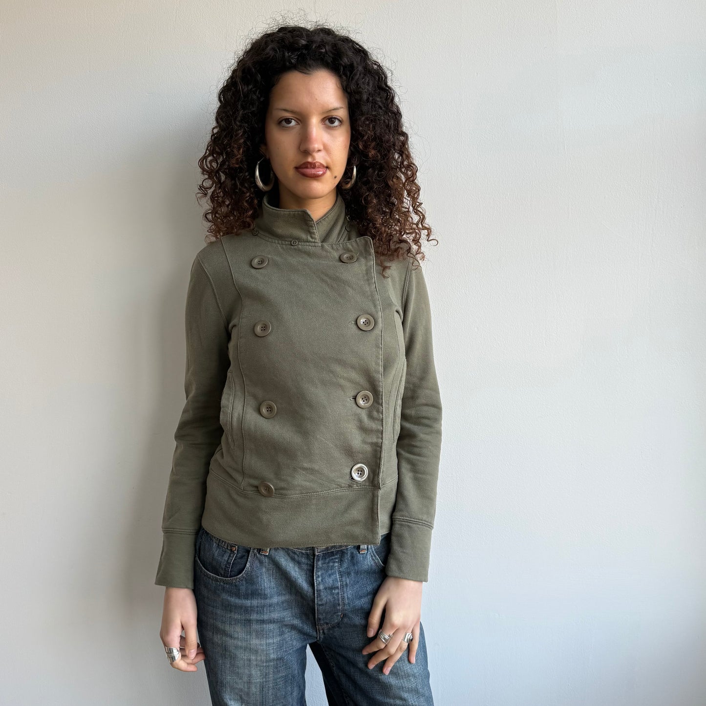 Khaki peacoat collar jumper - Size M