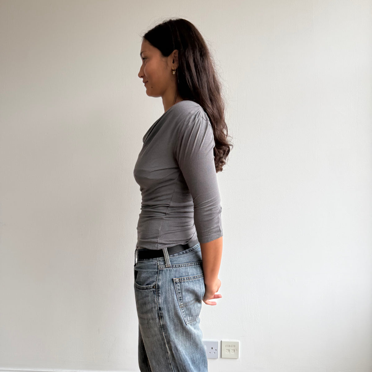 Taupe 3/4 sleeve cowl neck top - Size S