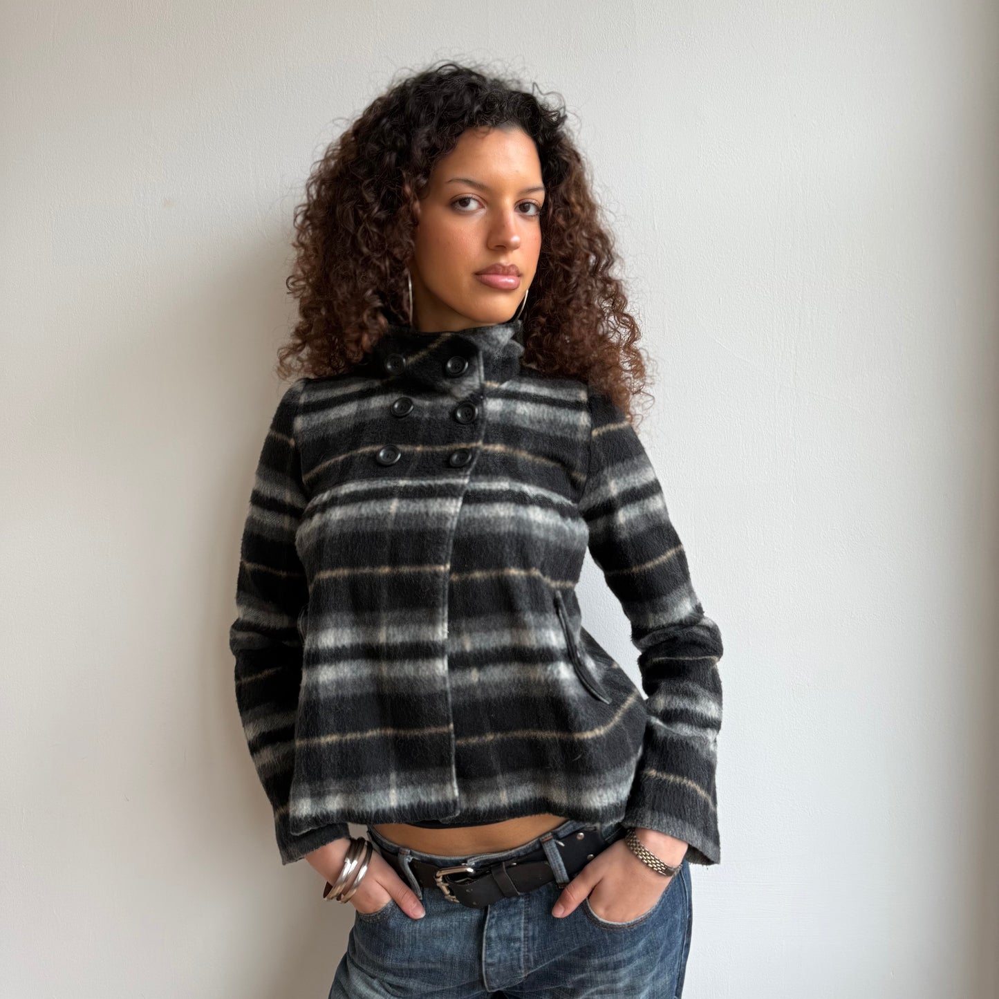 Plaid peacoat - Size S