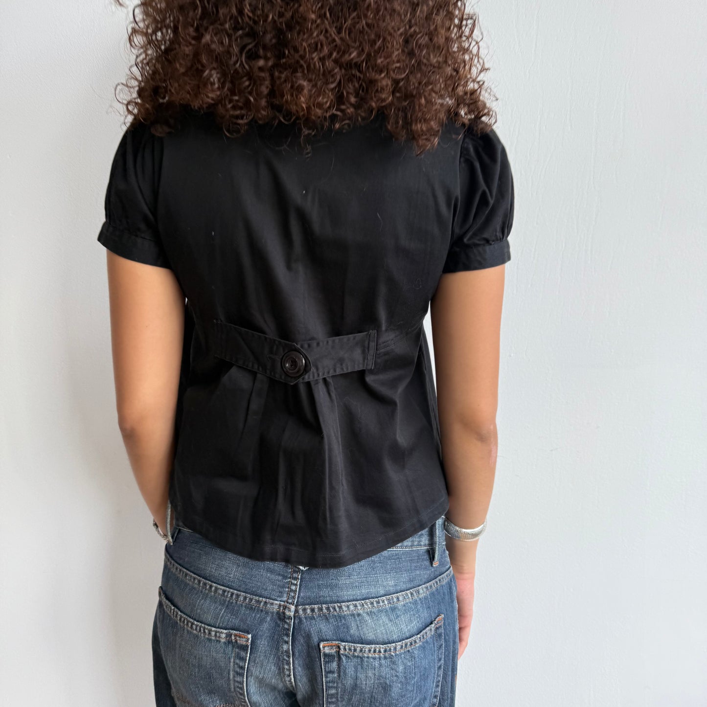 Black double breasted short sleeve peacoat - Size S