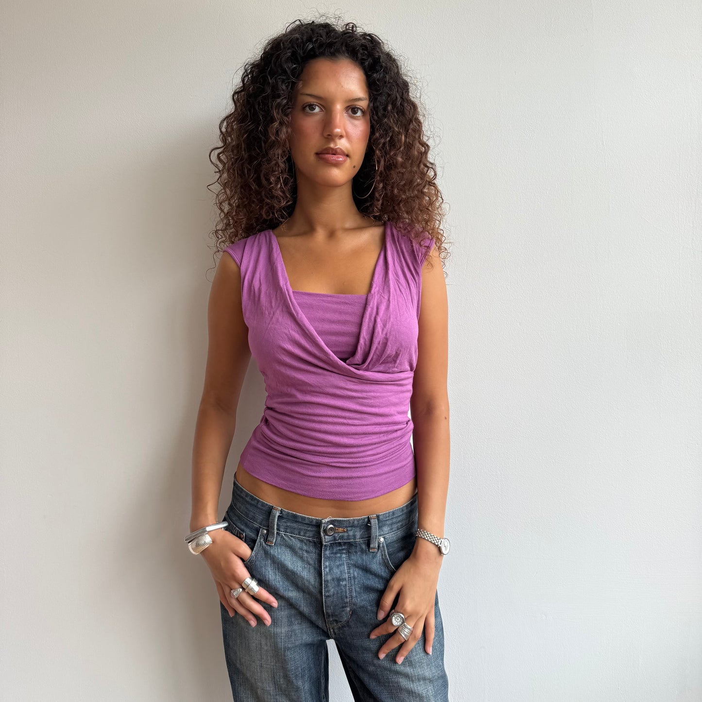 Purple wrap front top - Size S/M