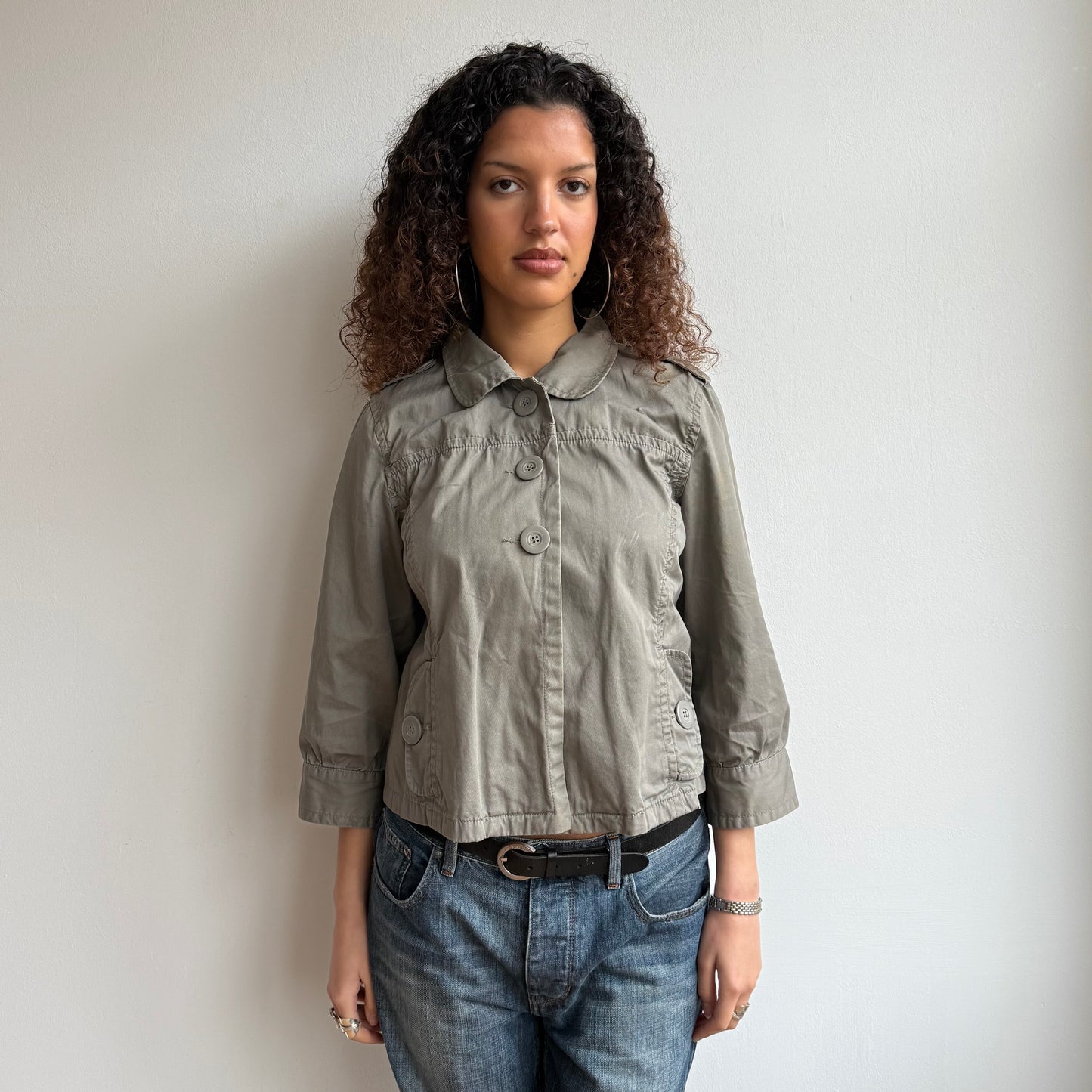 Khaki 3/4 sleeve peacoat - Size M