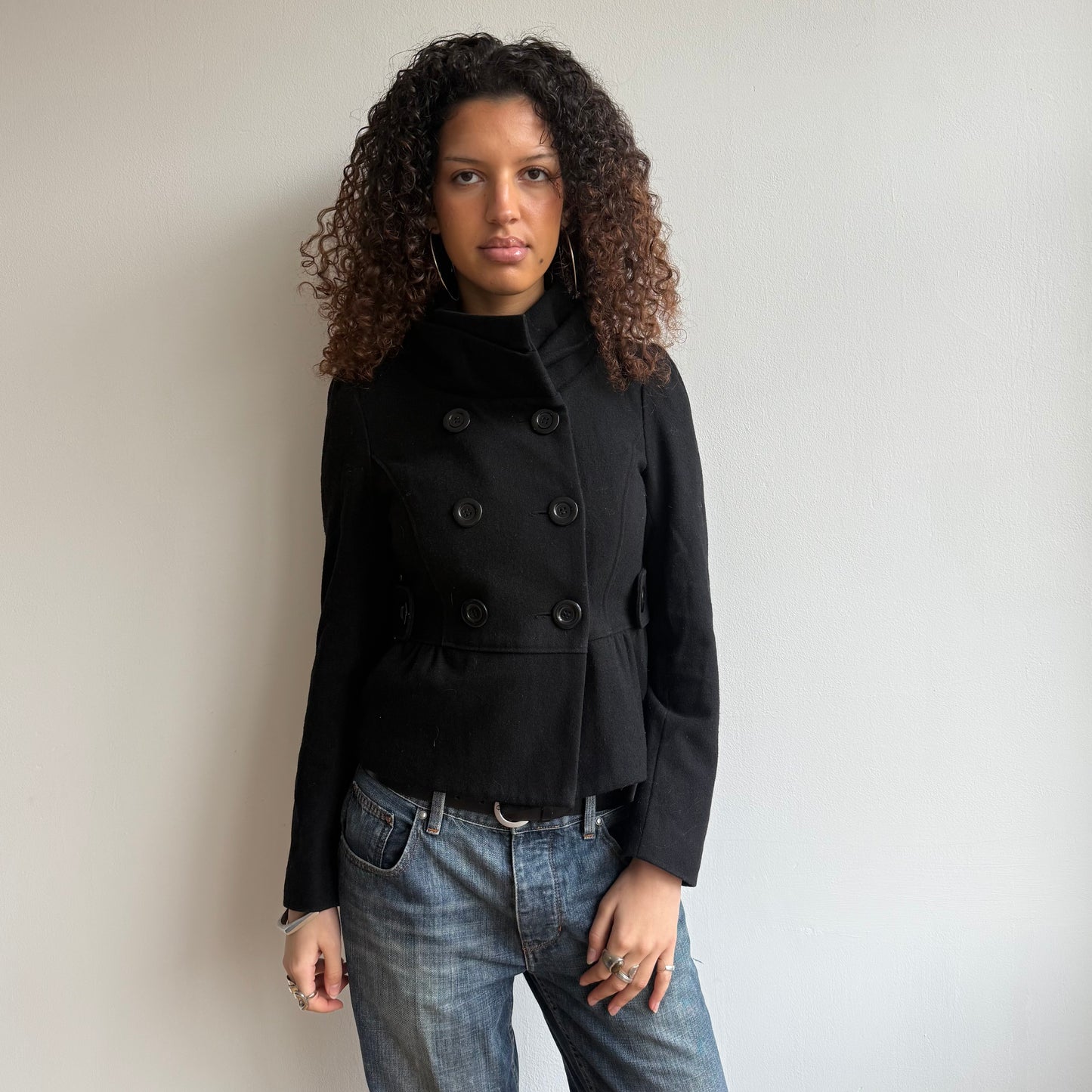 Black bow peacoat - Size S