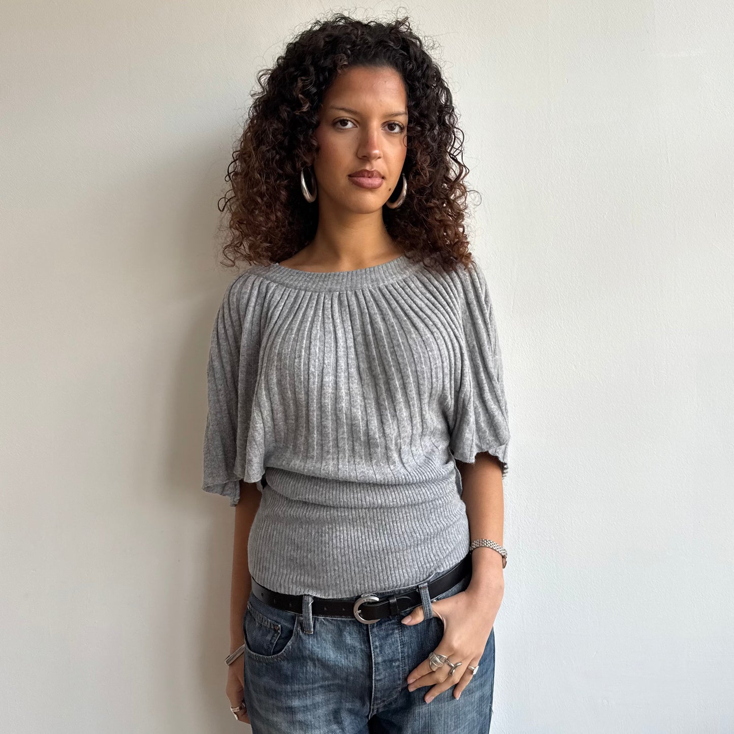 Light grey ribbed batwing knit - Size M