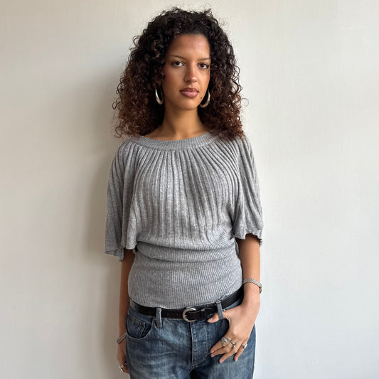 Light grey ribbed batwing knit - Size M