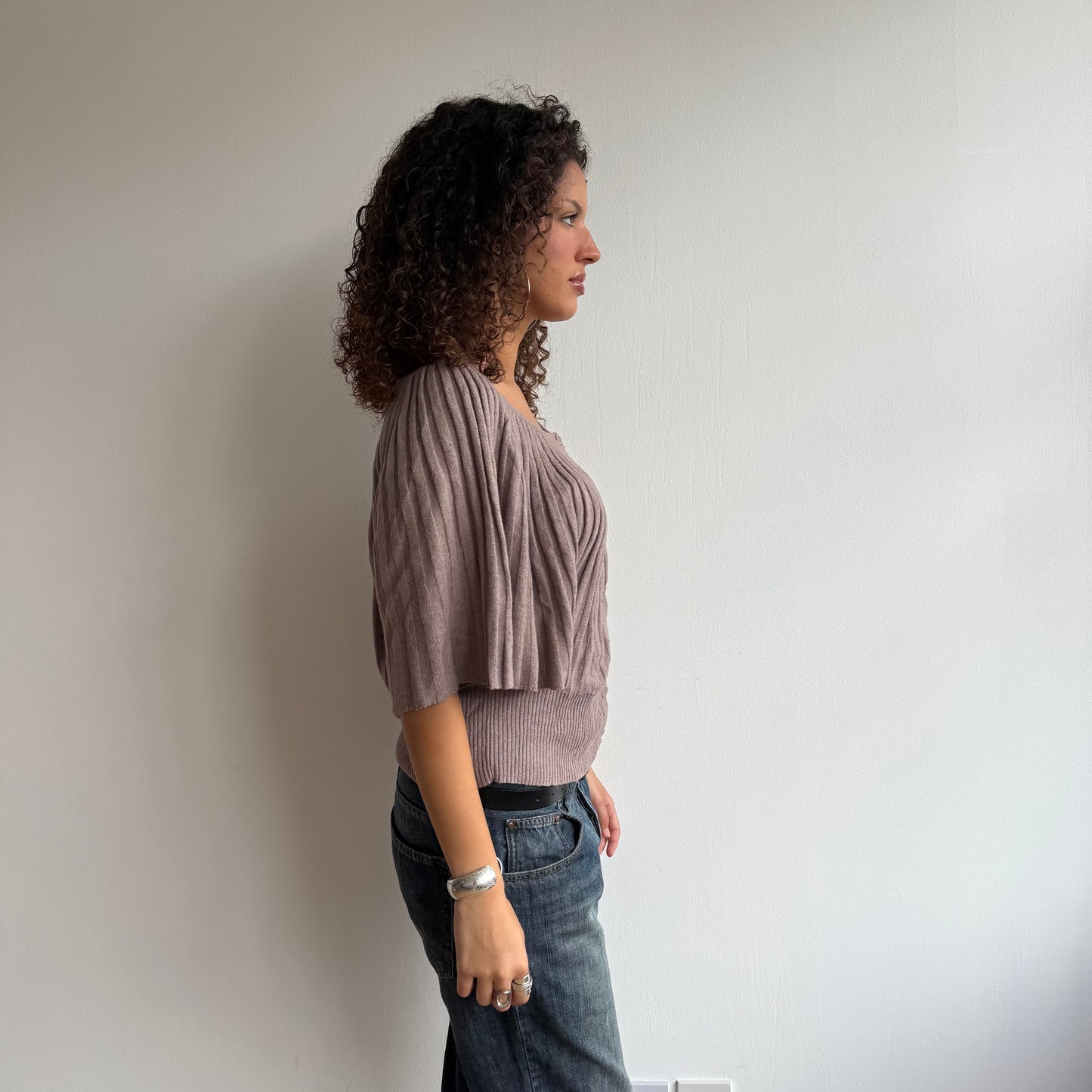 Taupe button batwing knit - Size M