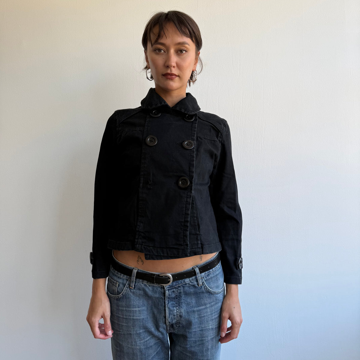 Black 3/4 sleeve peacoat - Size S