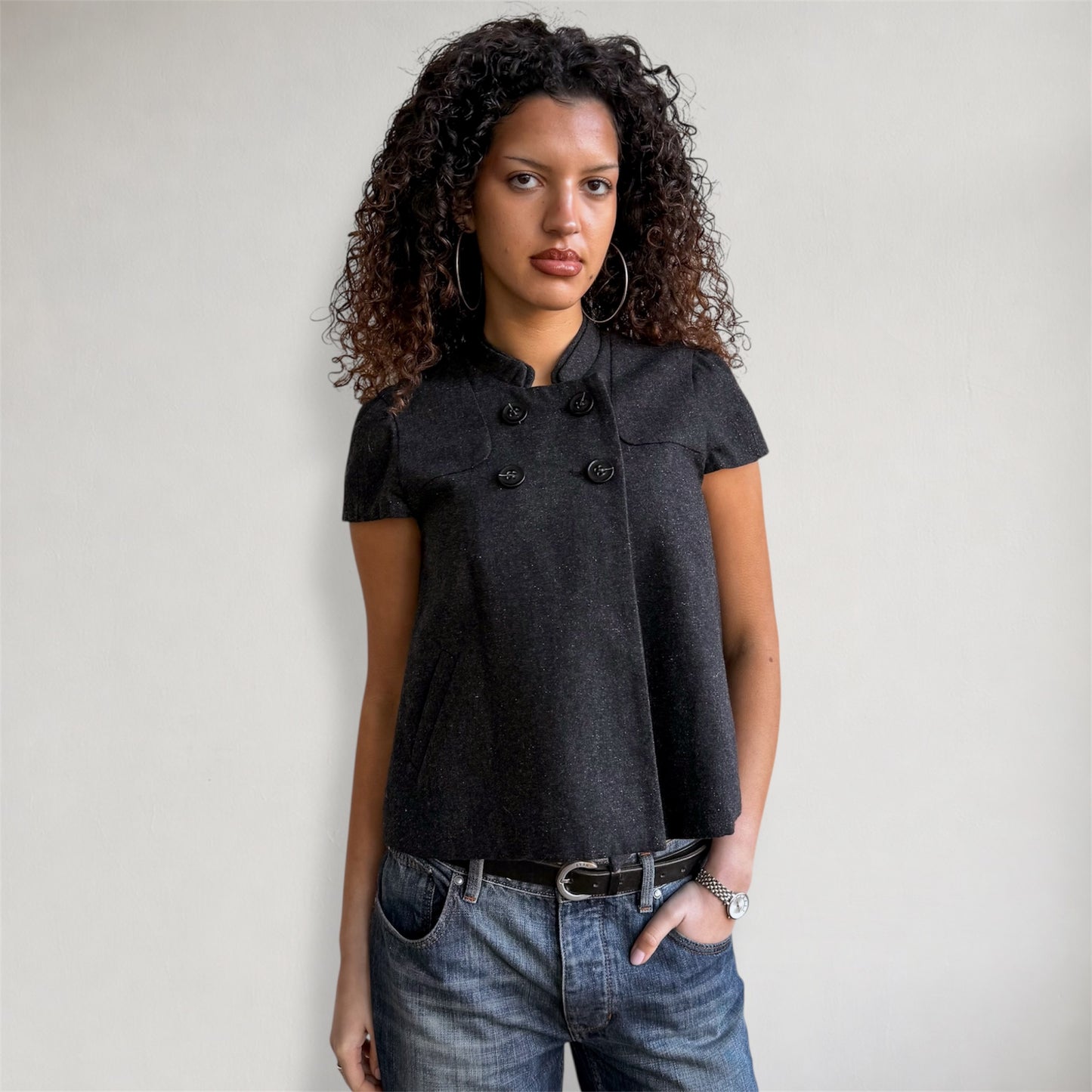 Charcoal short sleeve peacoat - Size M