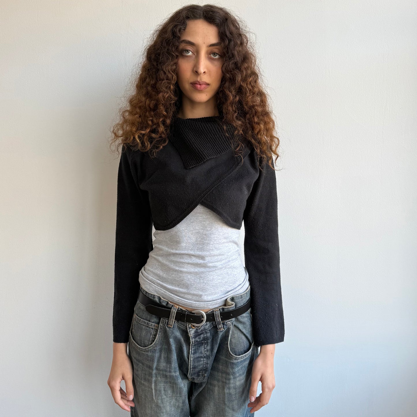 Black cropped button bolero - Size M