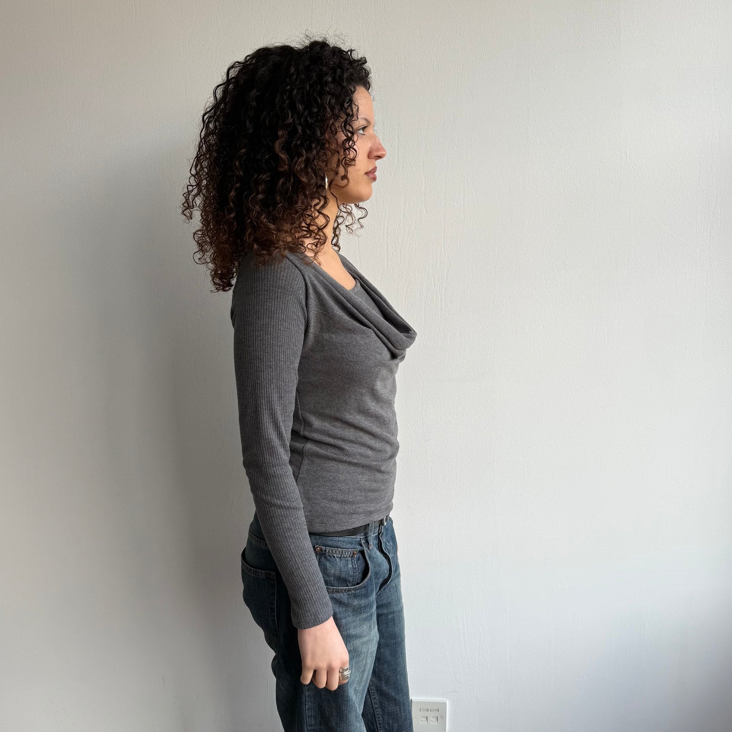 Grey double layer knit top - Size S