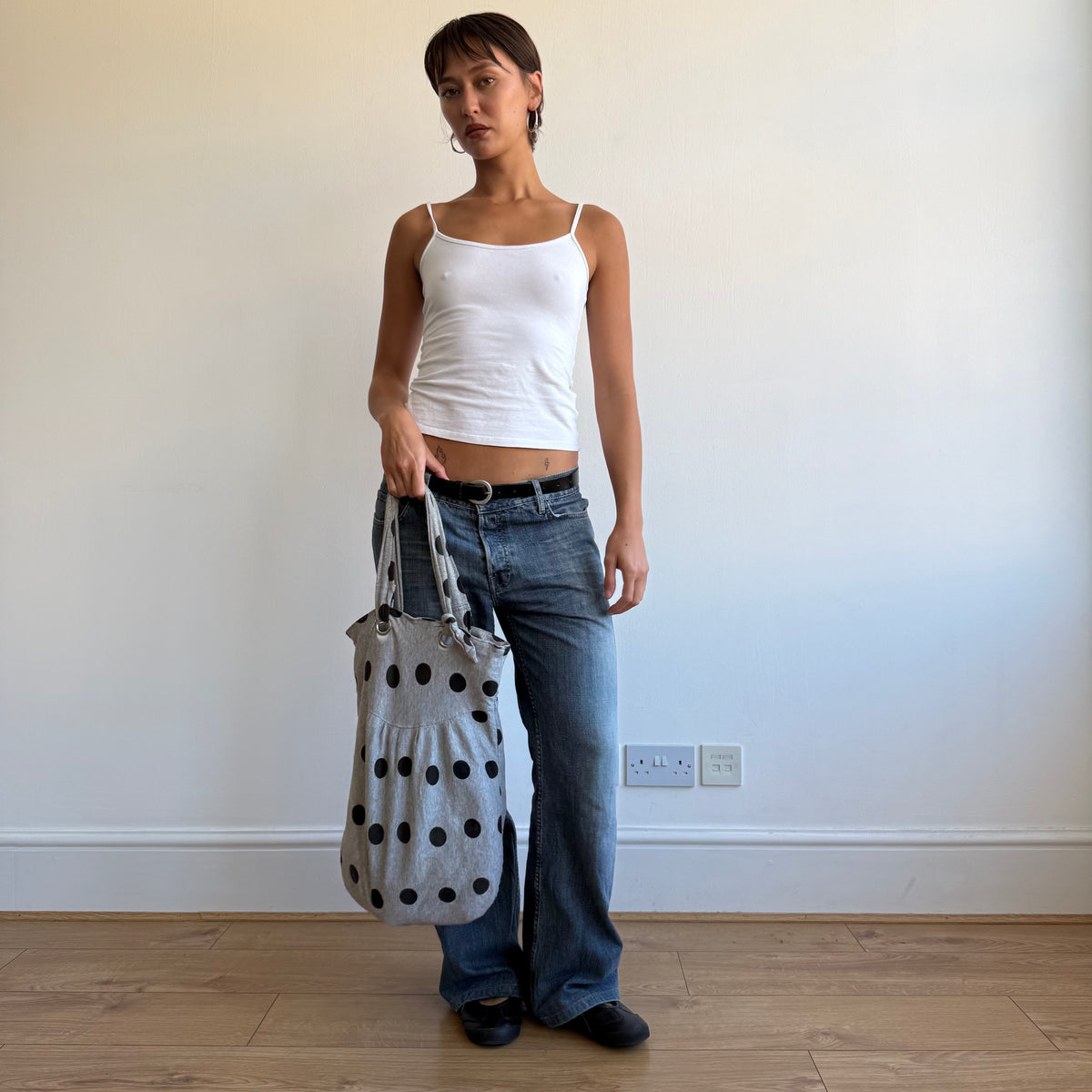 Grey polka dot tote bag - One Size