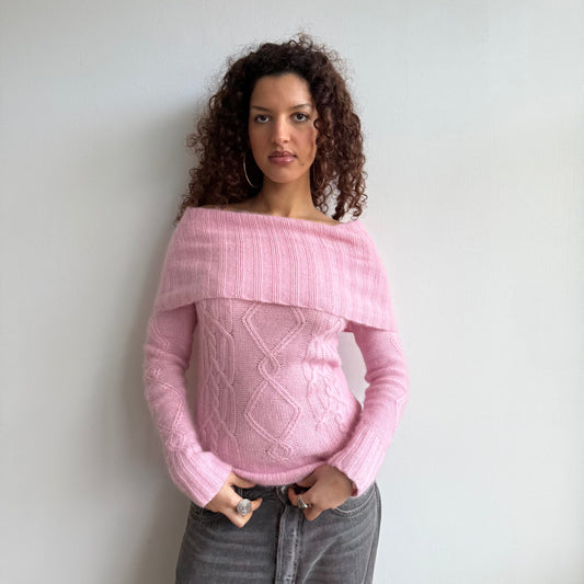 Pink knit Bardot jumper - Size S/M