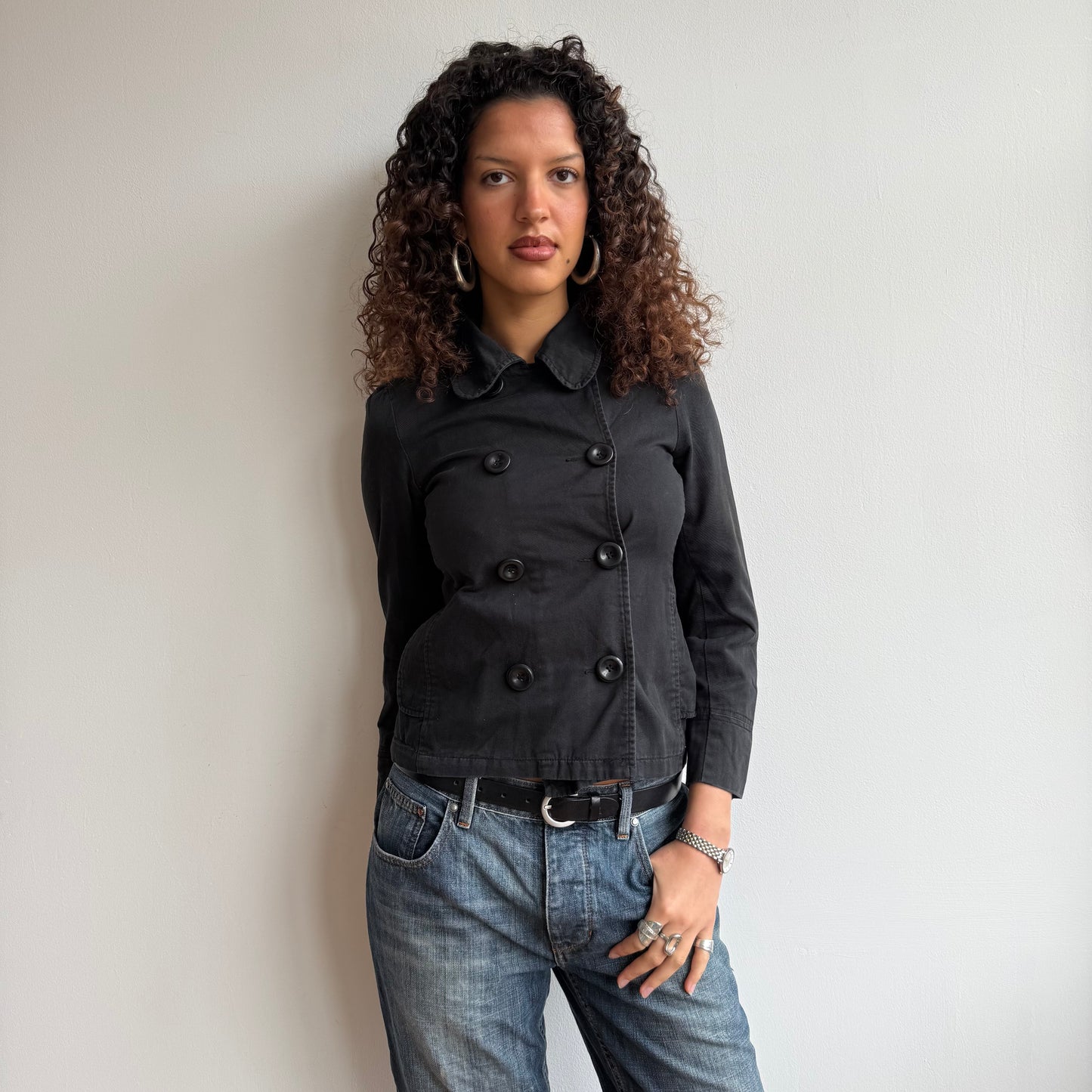 Black button peacoat - Size XS