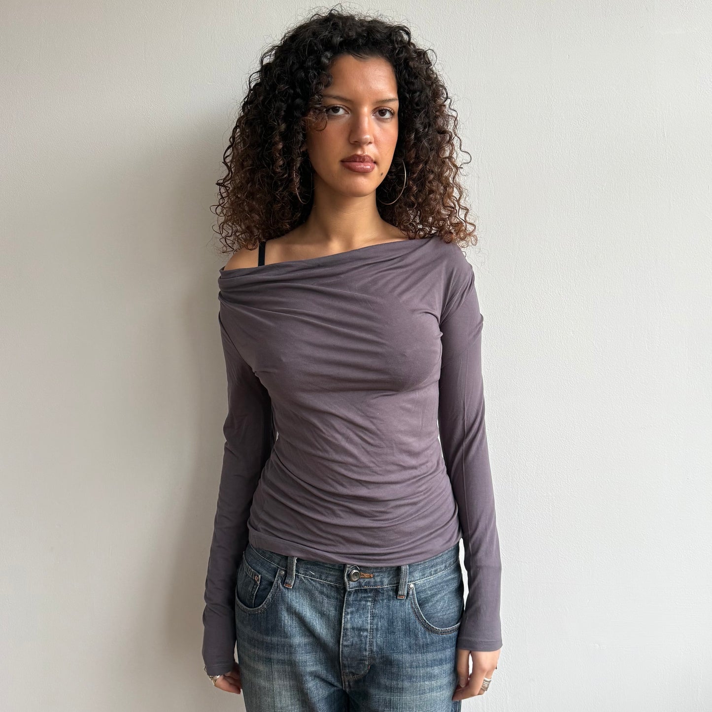 Grey slouchy long sleeve top - Size S/M