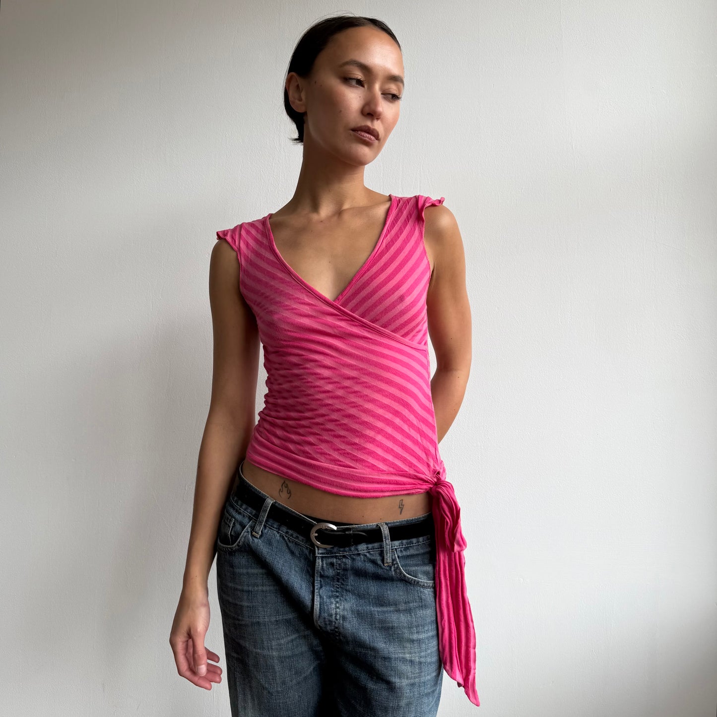 Hot pink stripe wrap top - Size S