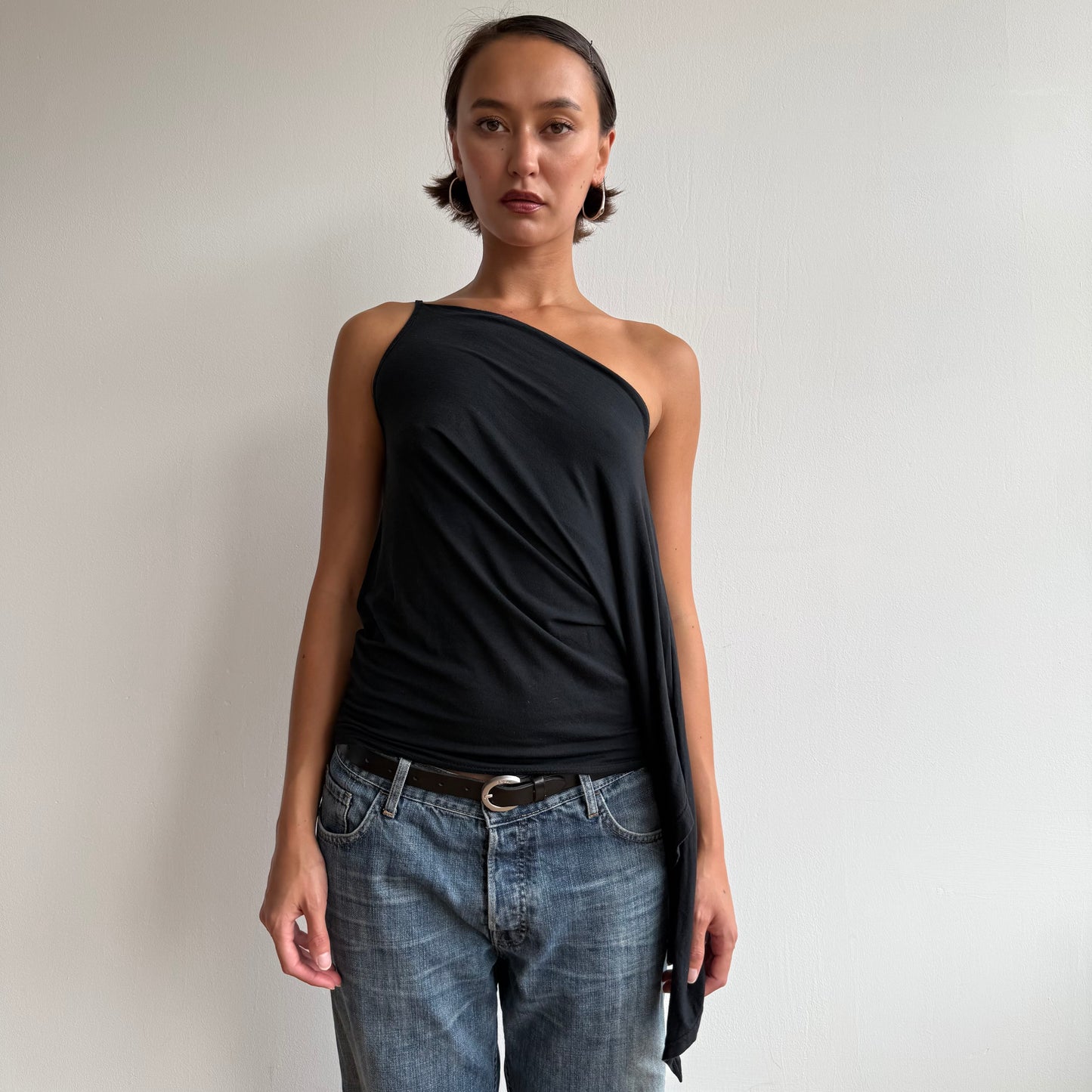 Black one shoulder long sleeve top - Size S