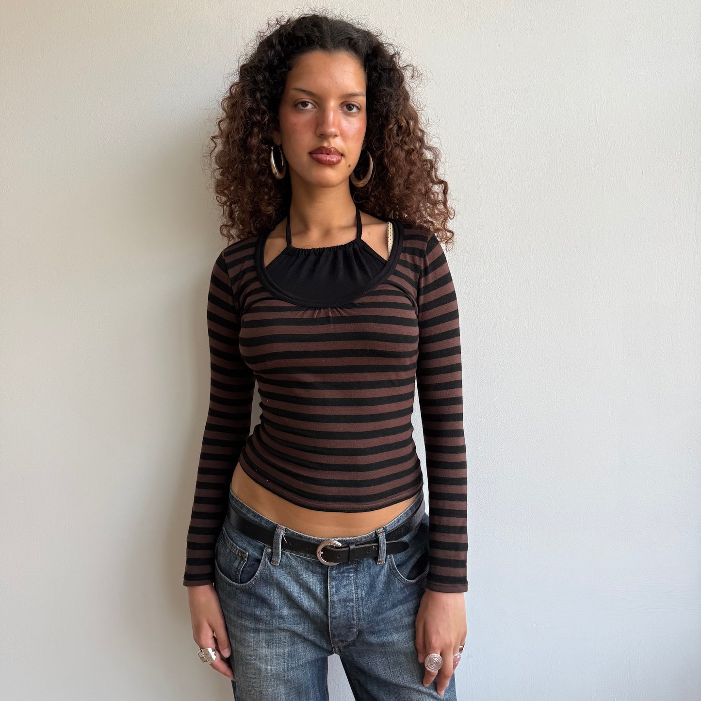Brown striped 2in1 top - S