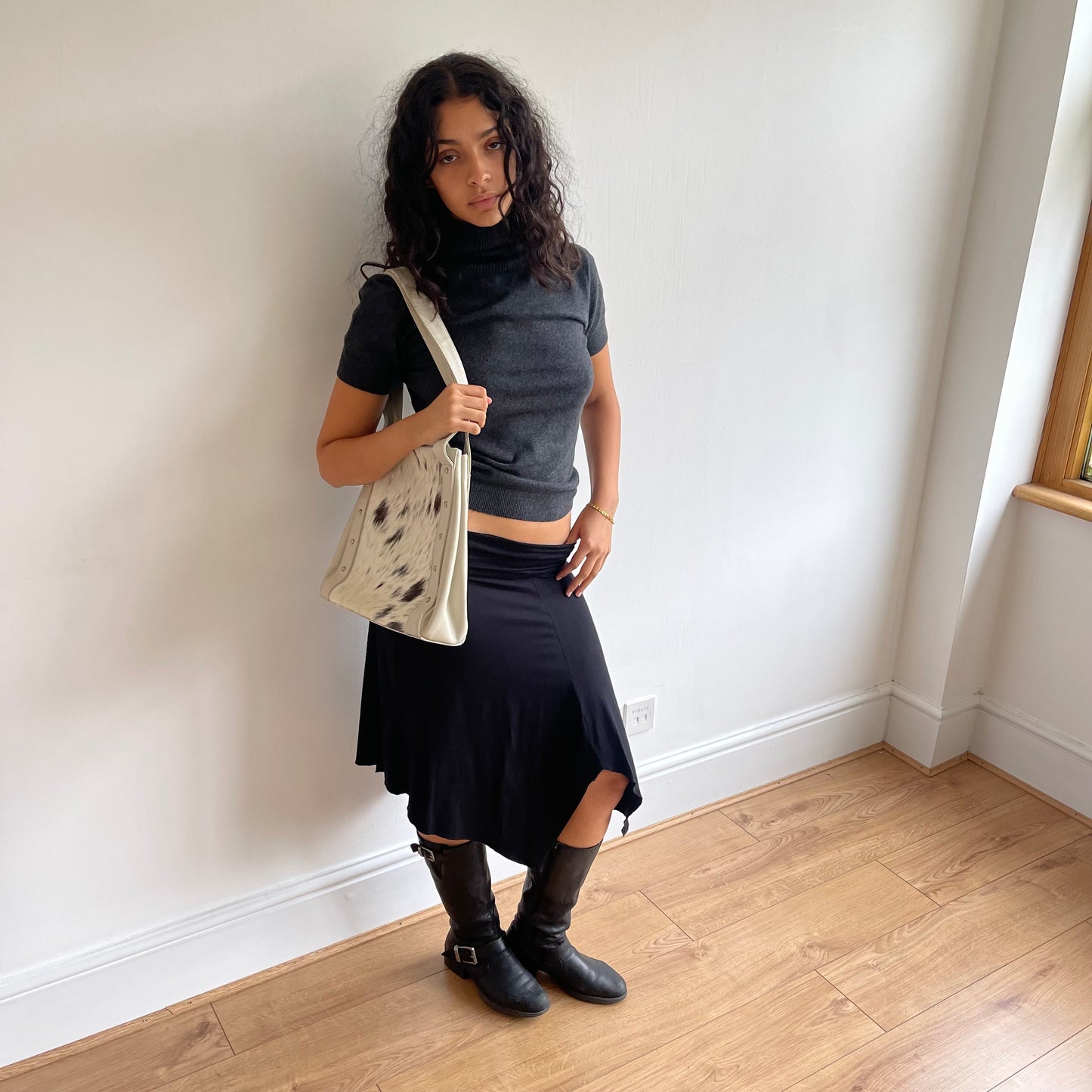 White leather cowhide bag