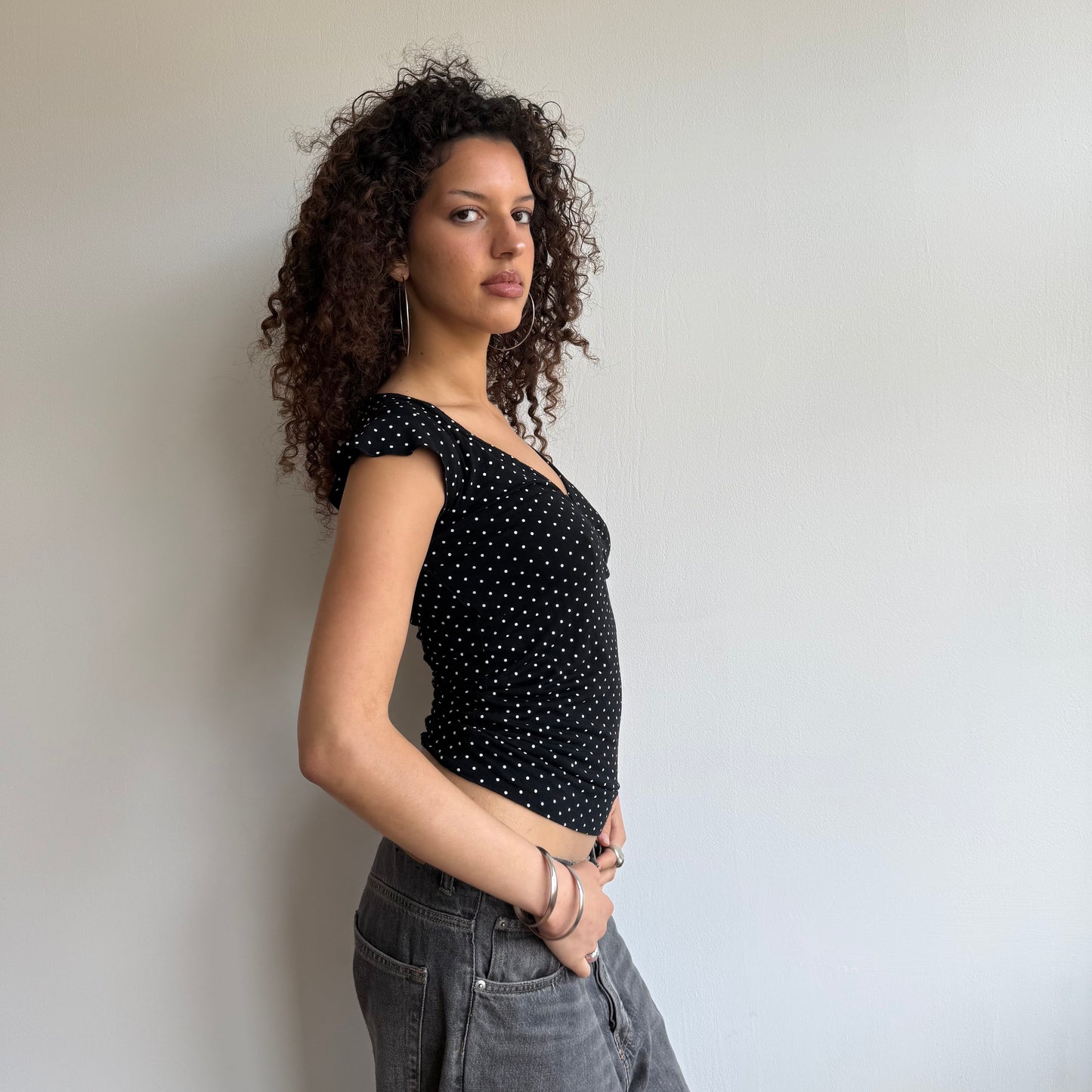 Polka dot wrap tie side top - Size M/L