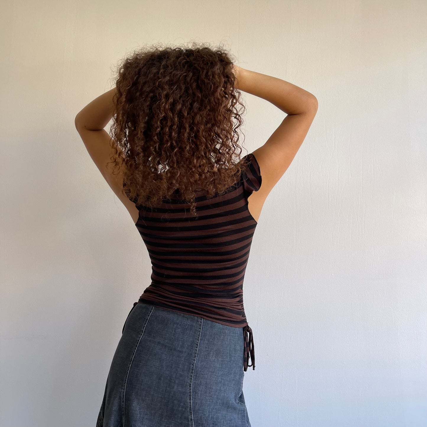 Brown stripe ruched top - Size S