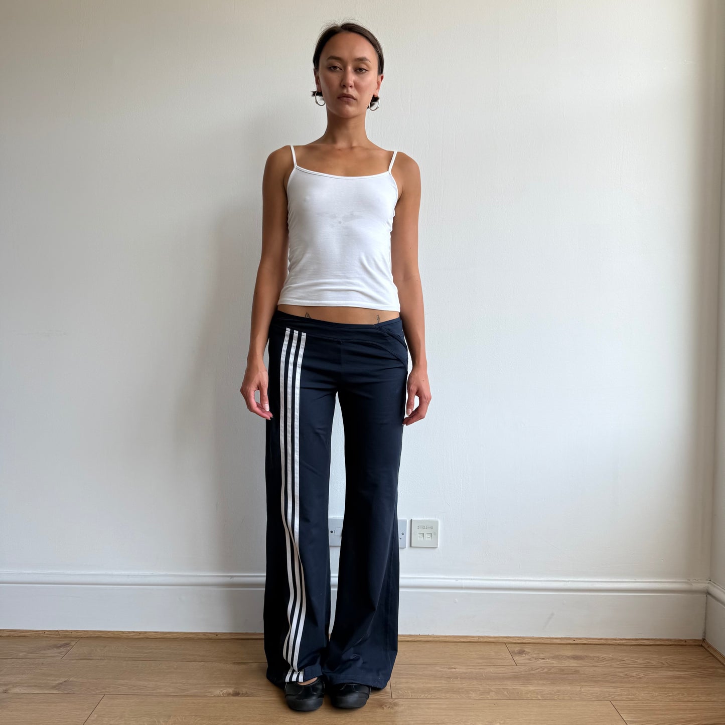 Navy Adidas stripe flared yoga pants - Size M