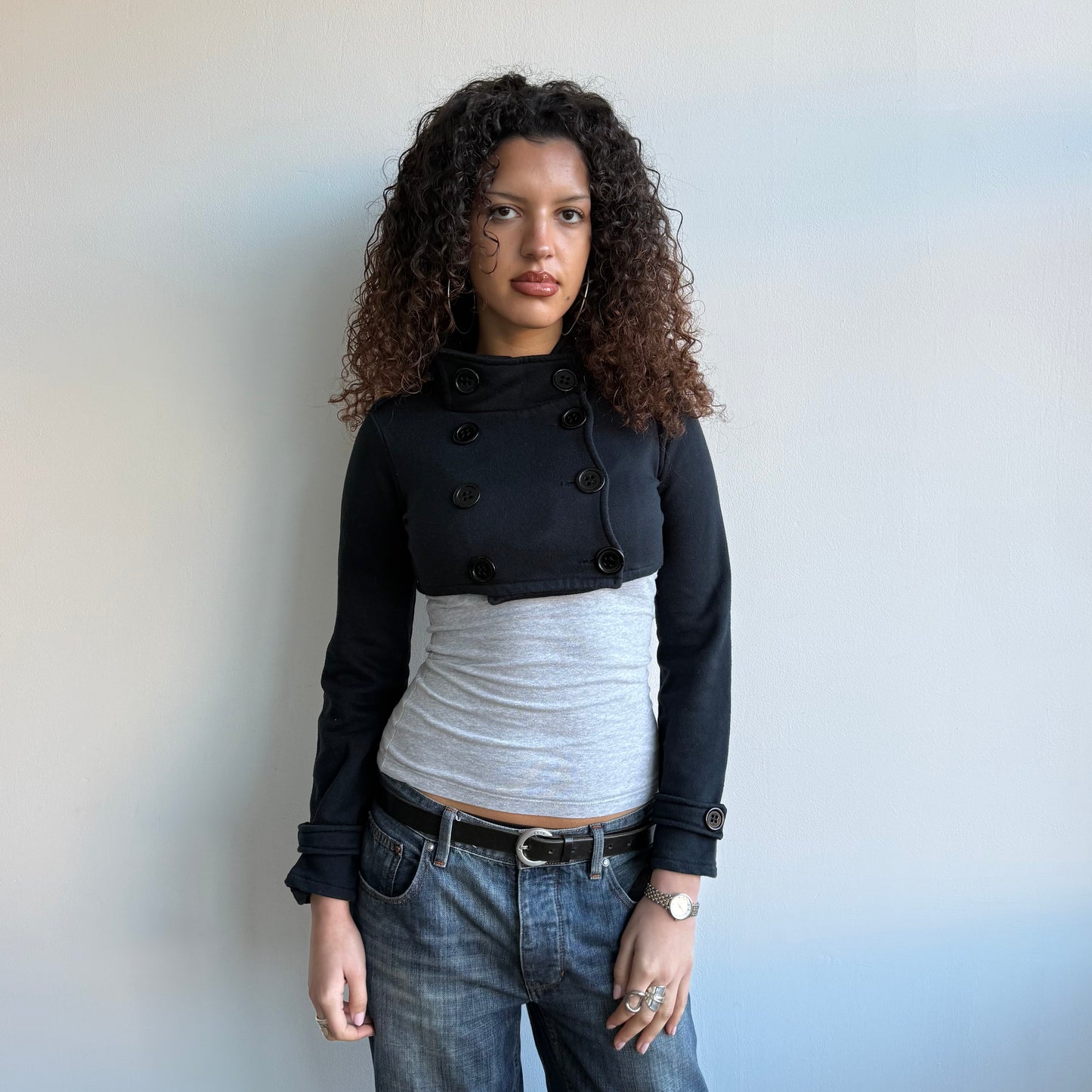 Black cropped peacoat jumper - Size S