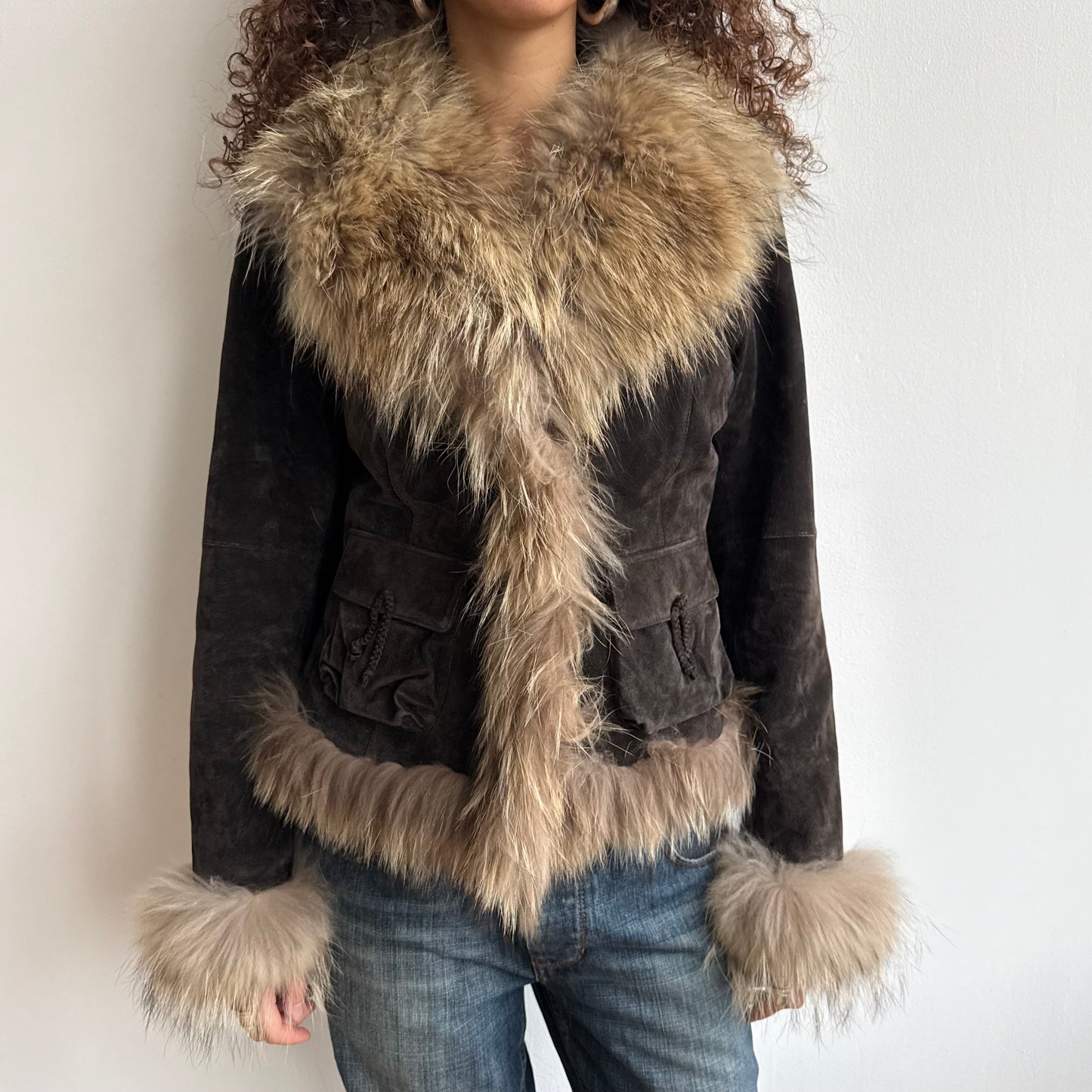 Brown suede fur afghan - Size M