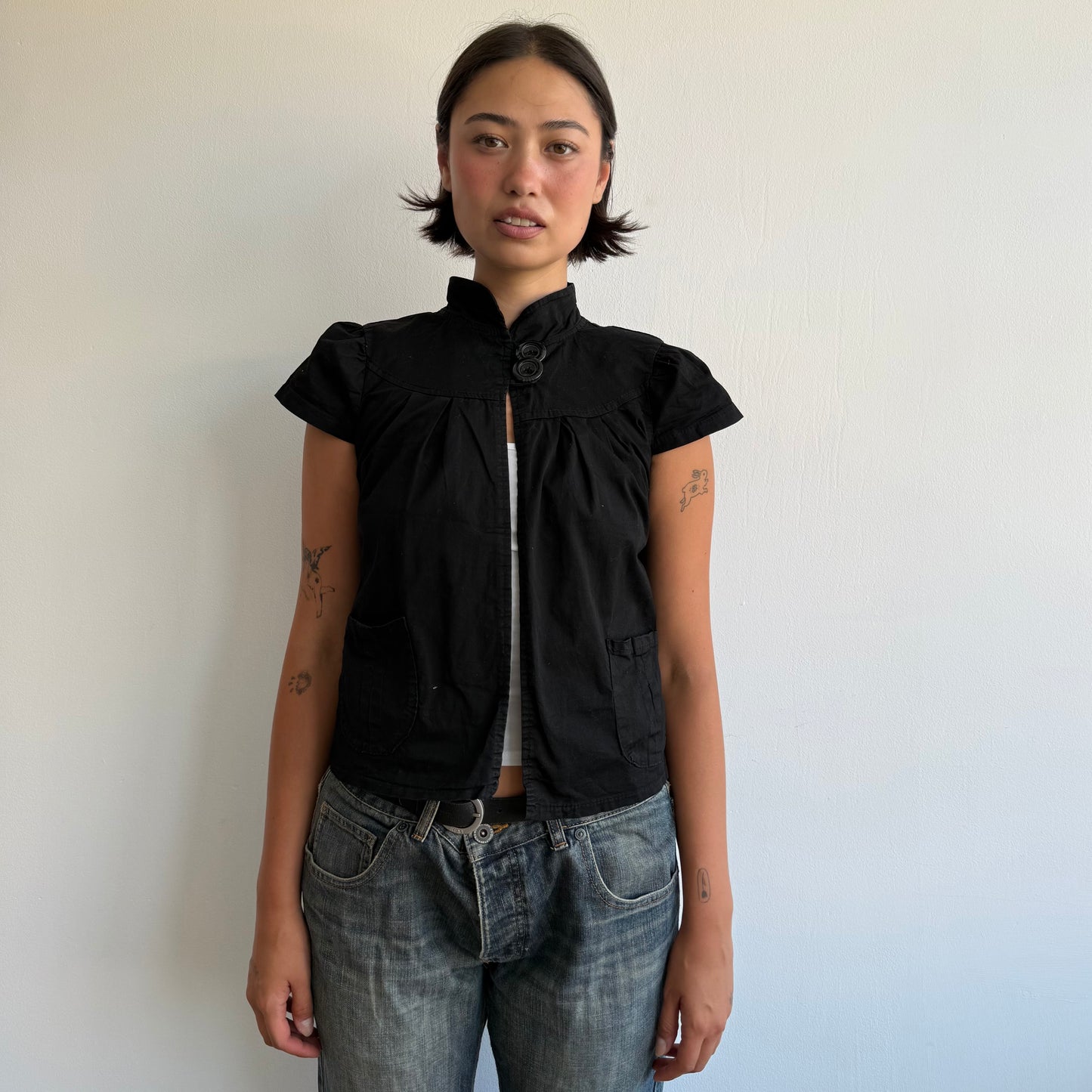 Black short sleeve peacoat - Size S