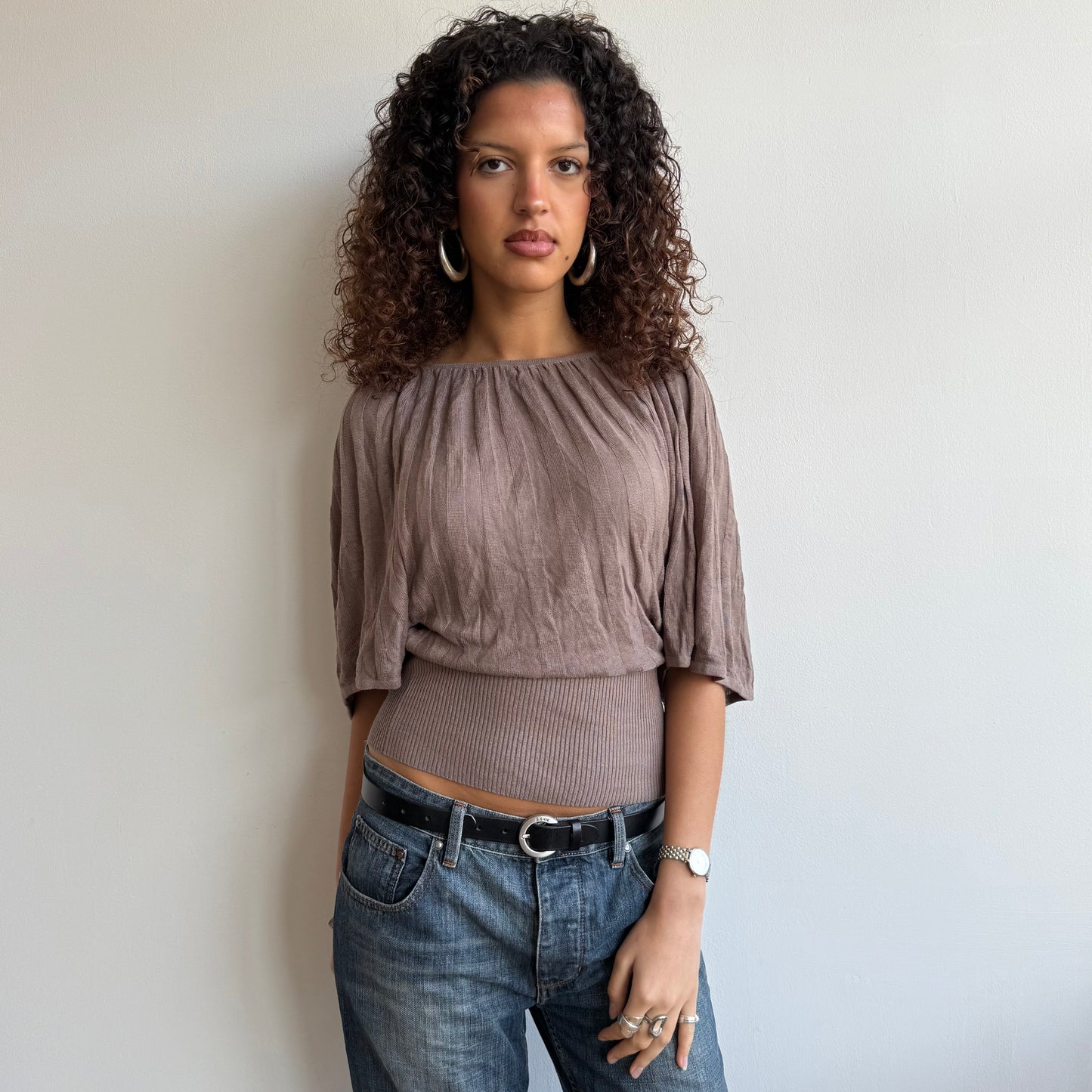 Taupe ribbed batwing knit - Size M