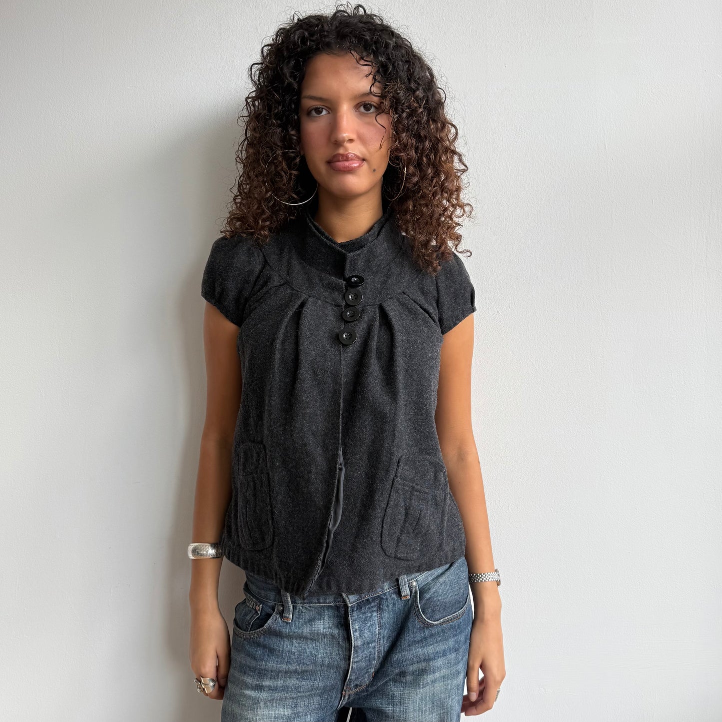 Charcoal short sleeve open peacoat - Size S/M