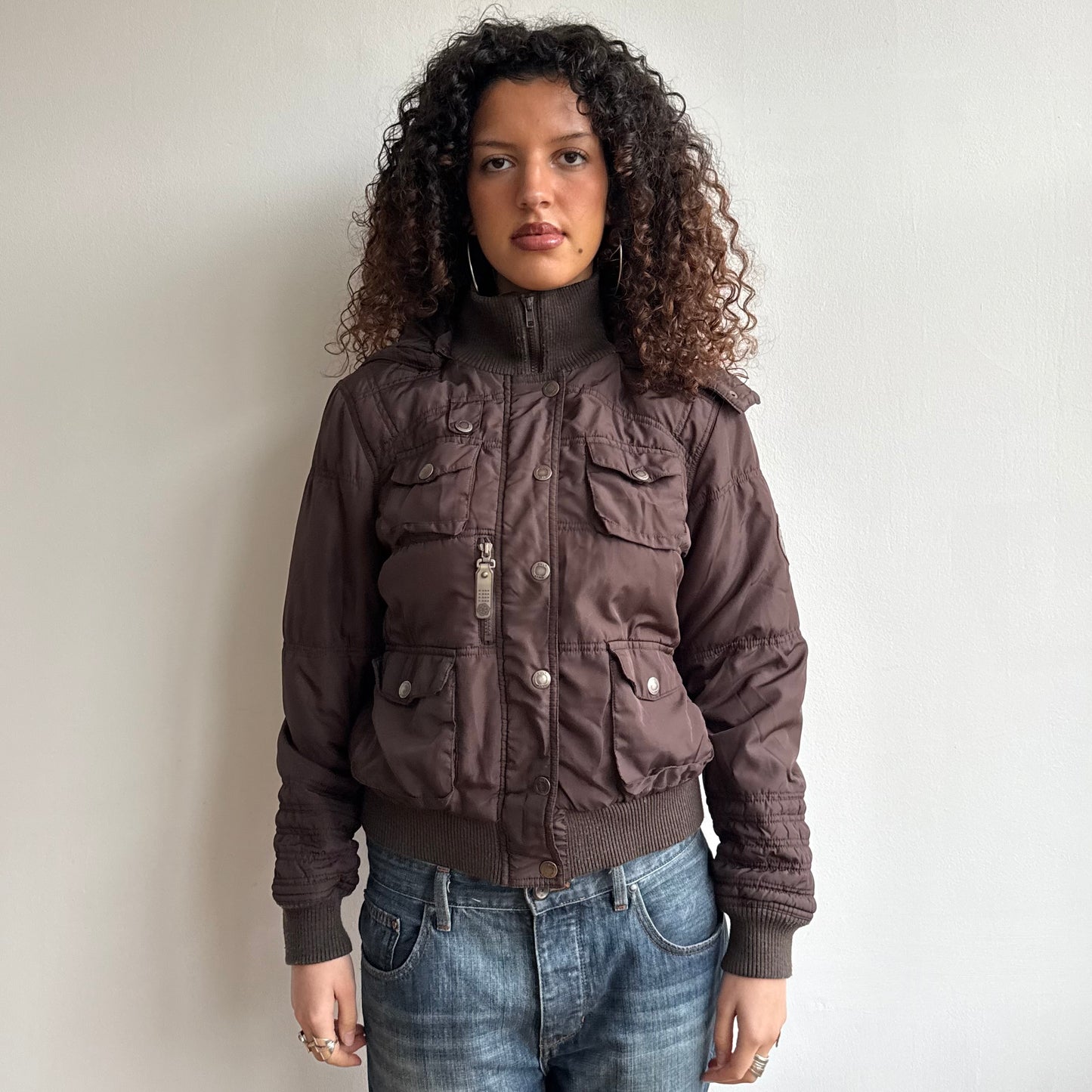 Brown faux fur hood bomber - Size S