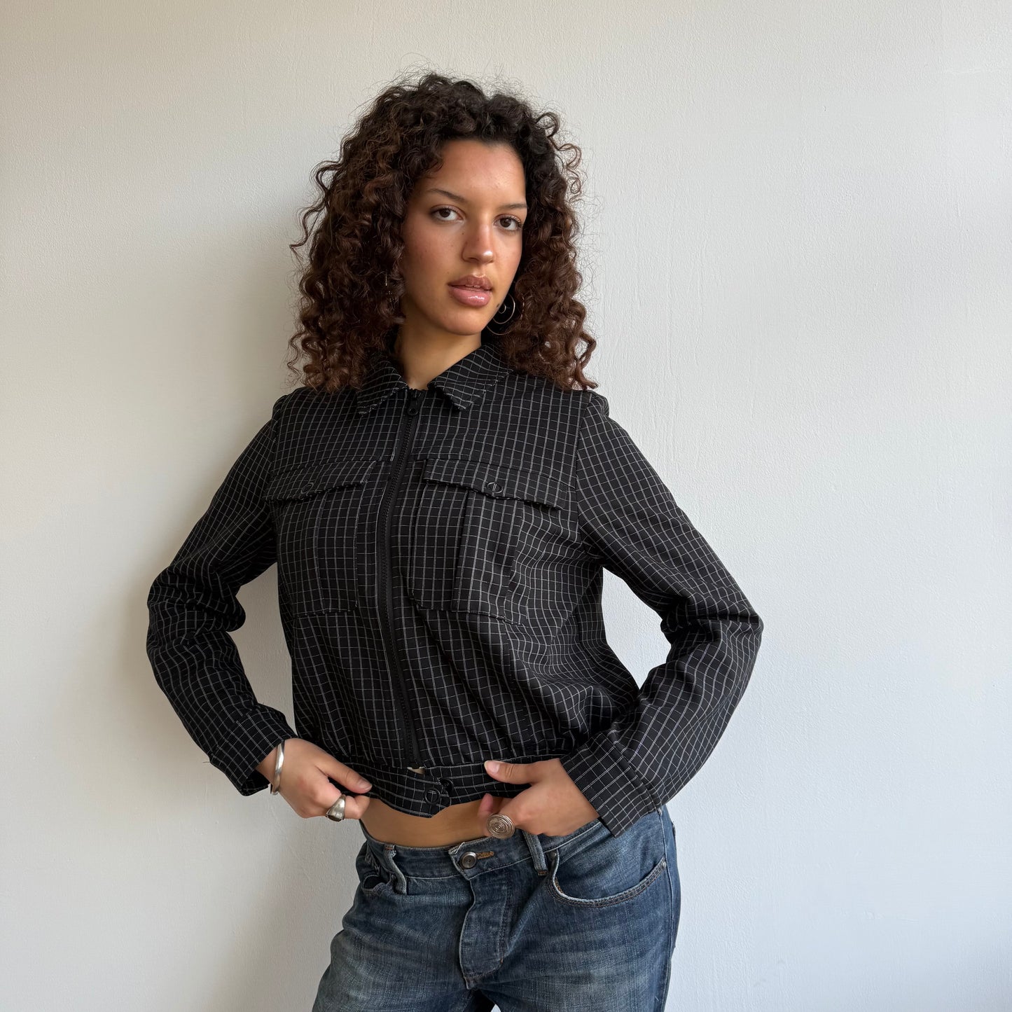 Navy plaid bomber - Size S