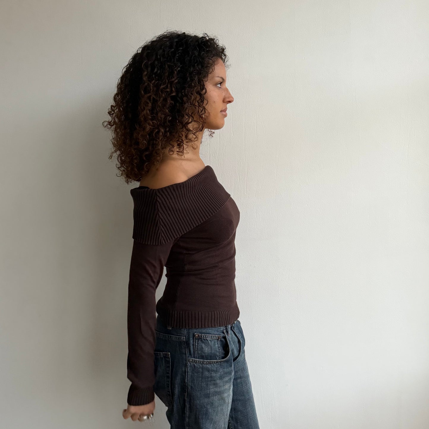 Brown bardot knit jumper - Size S