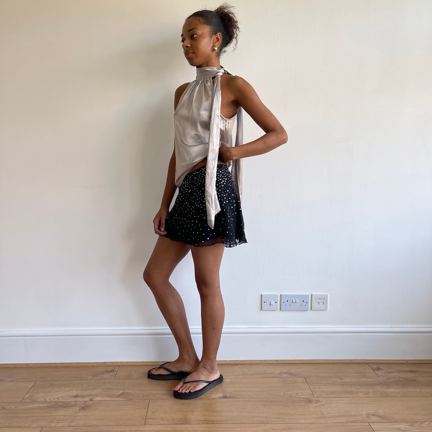 Satin neck-tie blouse - Size S