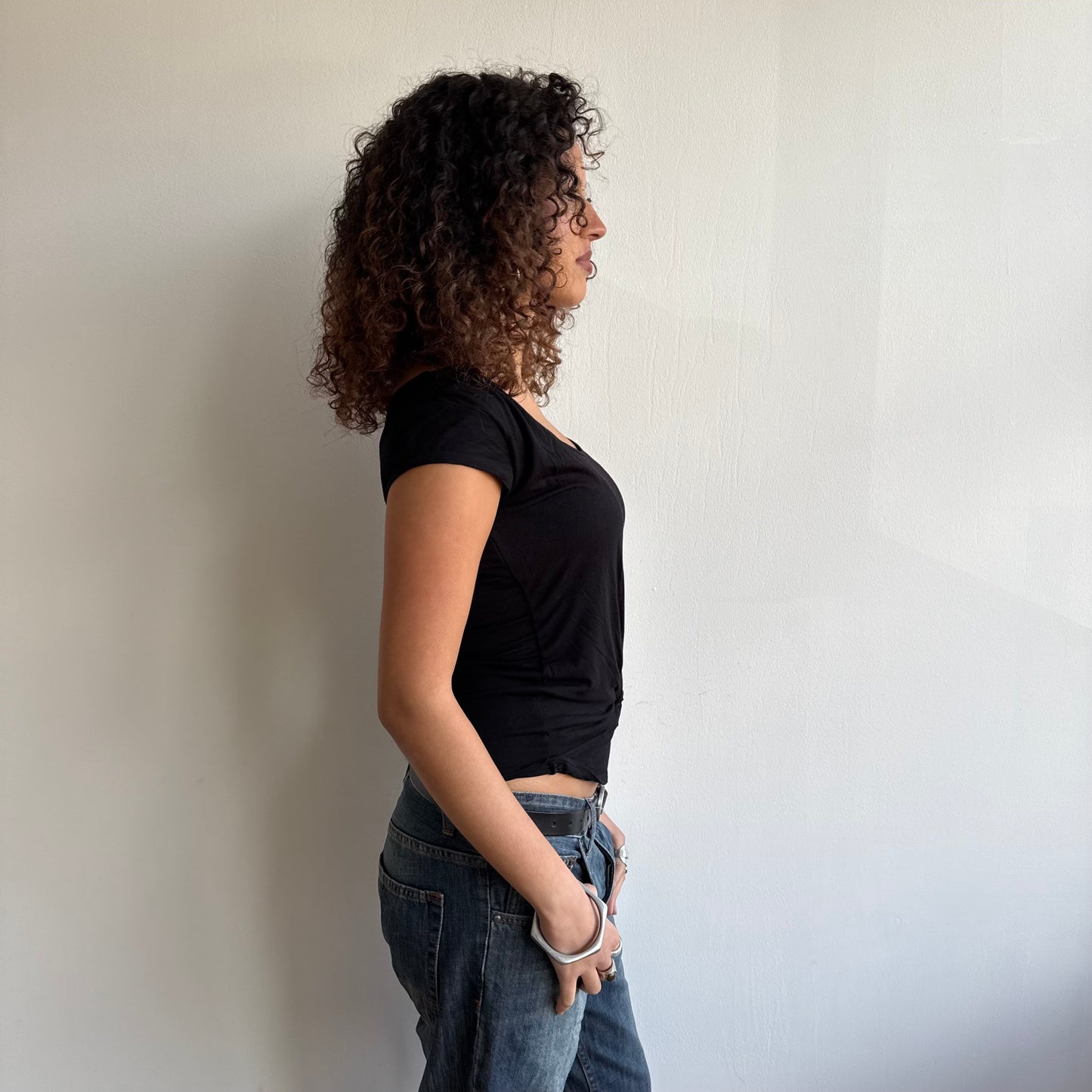 Black wrap twist cowl top - Size S