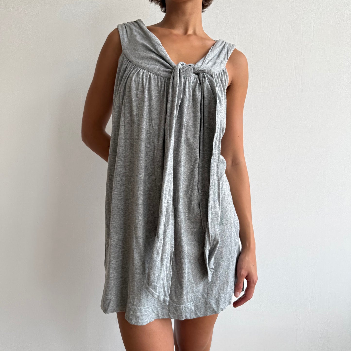 Grey shoulder tie mini dress - Size S