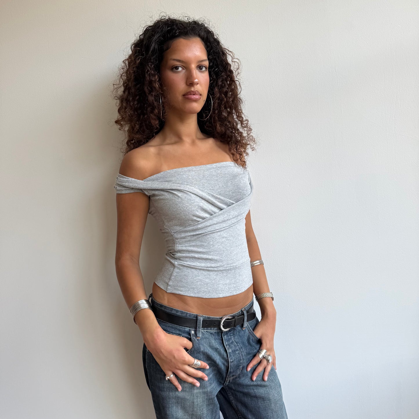 Grey wrap front top - Size S