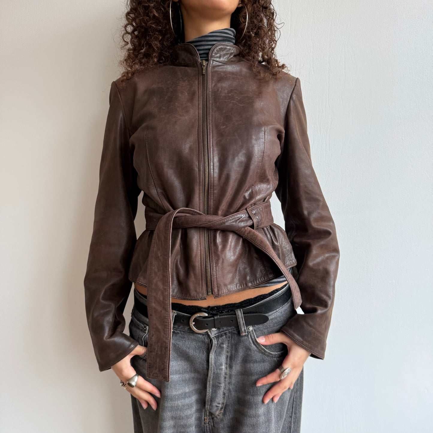 Brown leather jacket - Size S