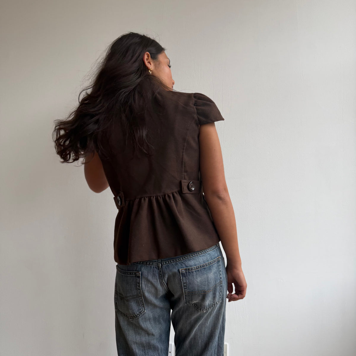 Brown short sleeve peacoat - Size M